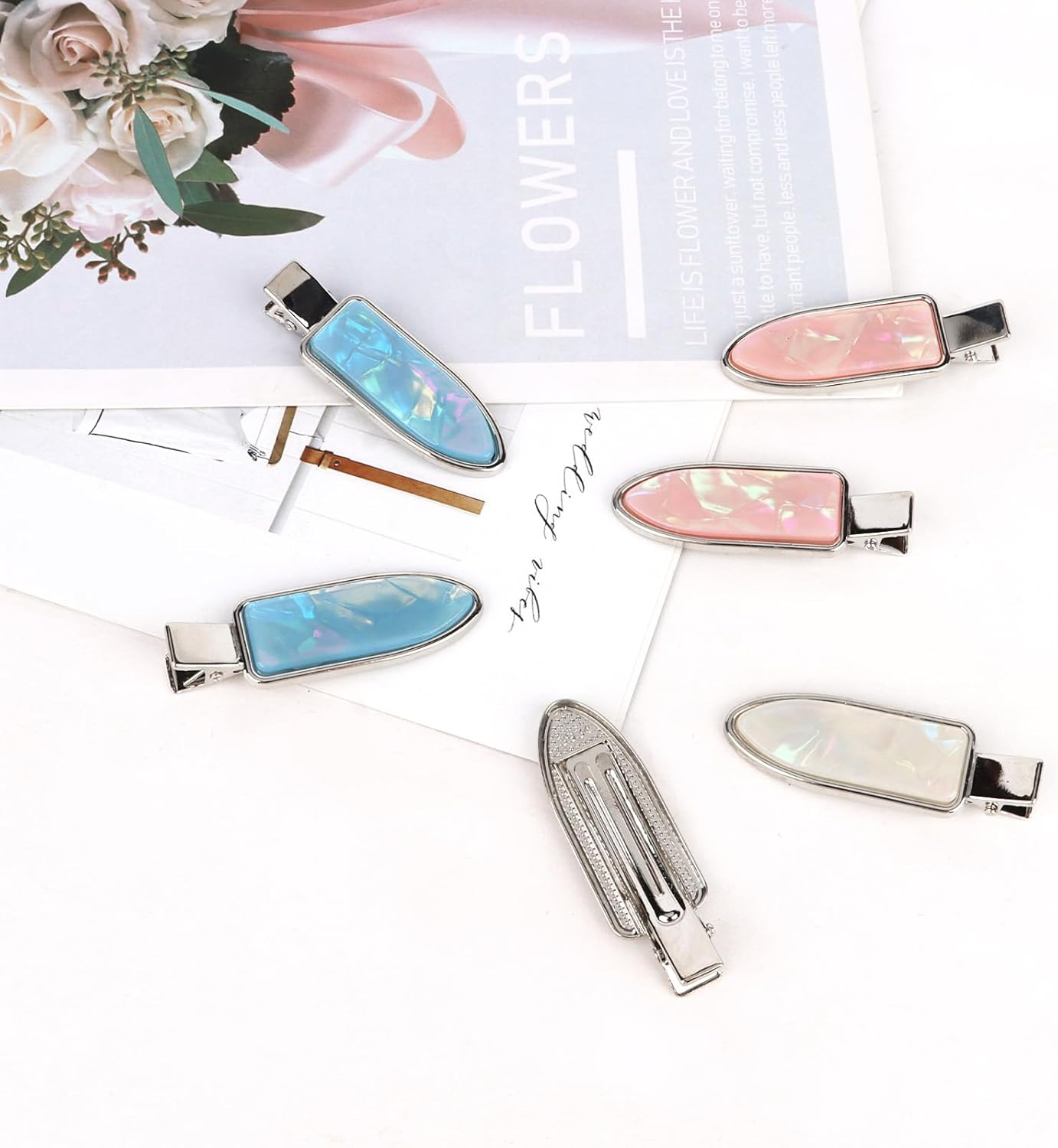 EXIPSAT Hair Clips Set (3 Pairs), Shiny Hair Clips, without Bend, Hair Clips for Women, 3 Colours (Pink, White, Blue) image number 3