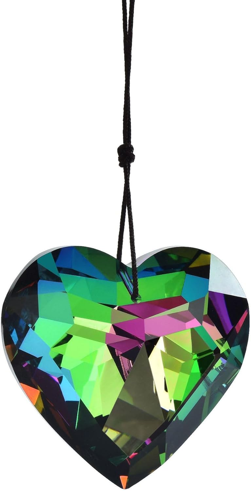 Colorful Heart Crystals Suncatcher Hanging Sun Catcher with Chain Pendant Ornament for Window Home Garden Christmas Day Party Wedding Decoration (Purple)