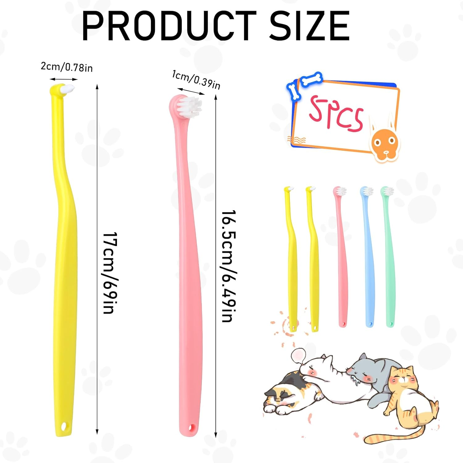 KALIONE 5Pcs Dog Cat Toothbrush for Pet Dental Care, Micro Head Pets Toothbrush with Soft Bristles for Dog Oral Hygiene Deep Clean, Multi-Angle round Pointed Cat Toothbrush image number 1