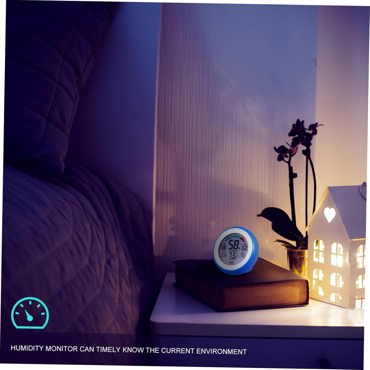 Yardwe Multi-Functional Digital Temperature Gauge and Indoor Hygrometer with Touchscreen round Display High Precision Humidity for Office Bedroom Greenhouse Bracket Switchable Units