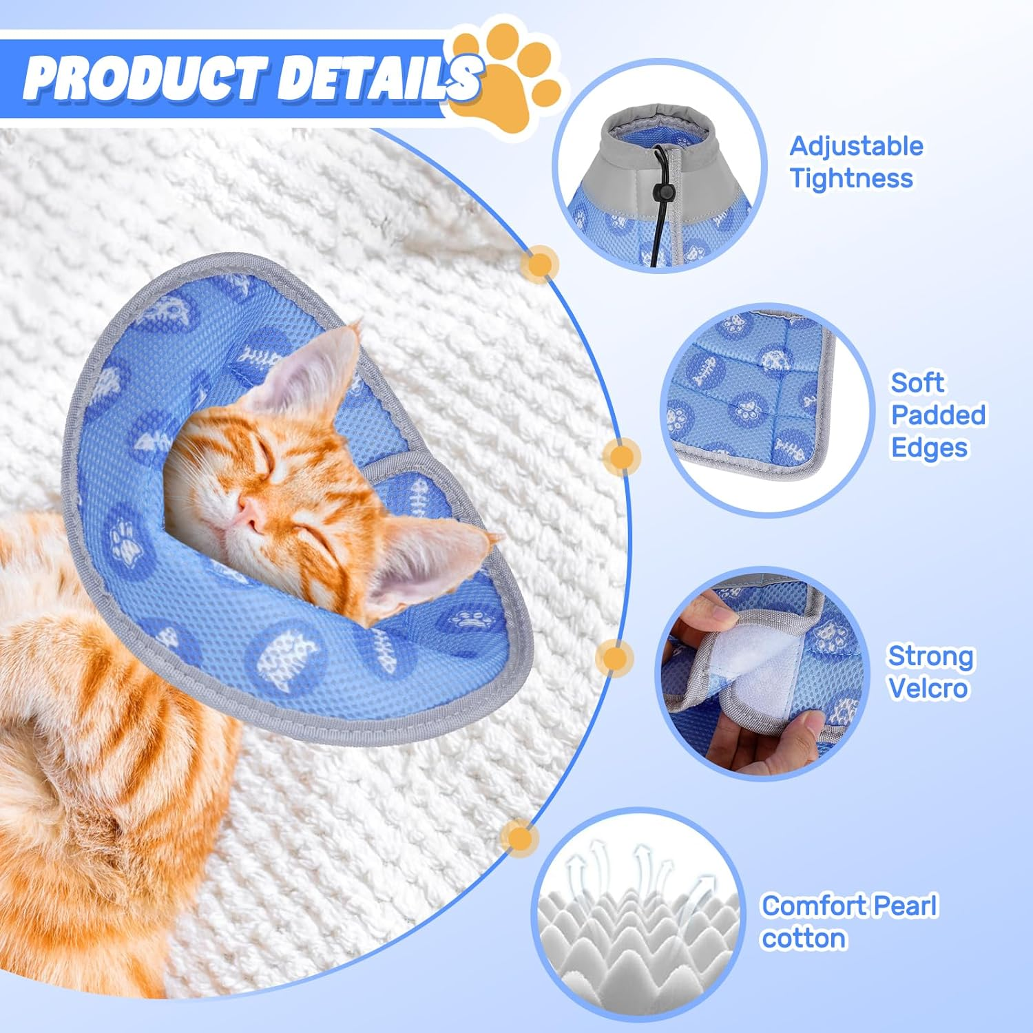 Cat Collar, Recovery Collar, Soft Cat Protective Collar for after Surgery and Injuries, Foldable Soft Protective Collar, Cat Collar, for Cats, Small Dogs (Blue, L)