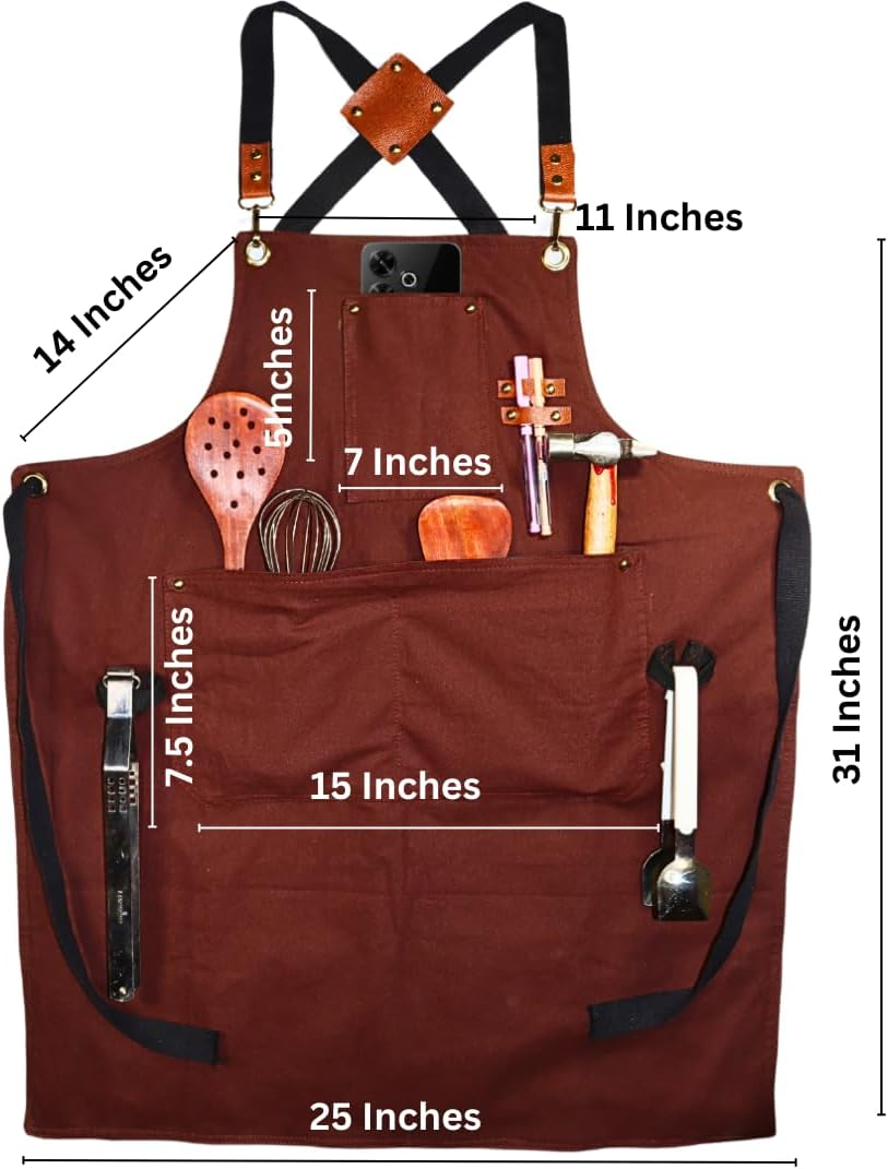Heavy Duty Cotton Apron for Men & Women| Suitable for Home Kitchen | Triple Layer Waterproof Apron | Adjustable Strap for Chefs, Painters and Many More image number 2