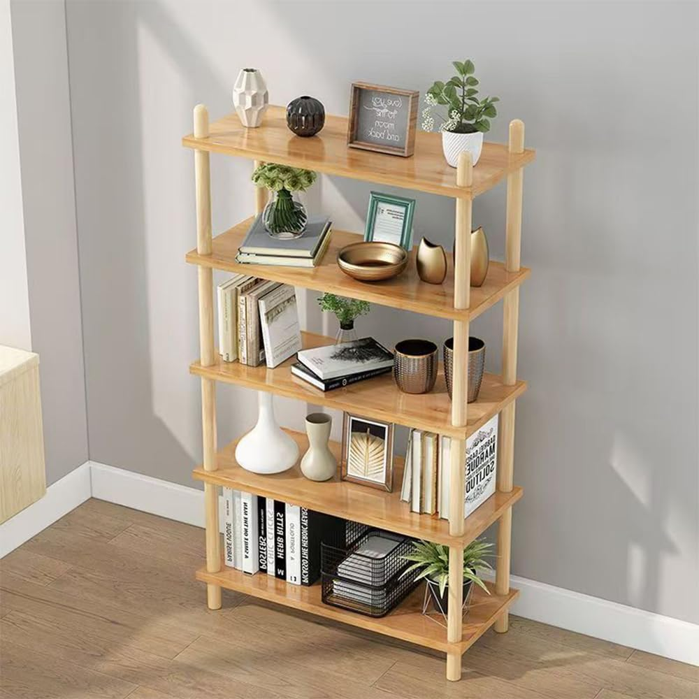 Hbluefat 5-Tier Bookshelf, Floor Standing Display Solid Wooden Bookcase, Modern Simple Open Multifunctional Storage Shelving for Living Room Home Office (White)