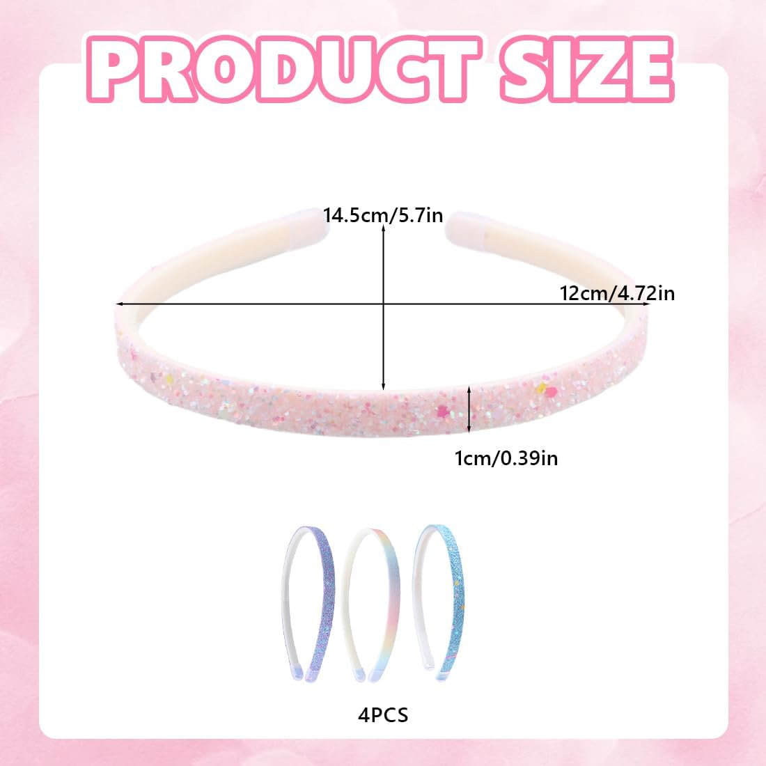 Pack of 4 Glitter Headbands, Multi-Style Hair Bands for Men Women, Glittering Confetti Rainbow Hair Bands with Teeth for Little Girls image number 2