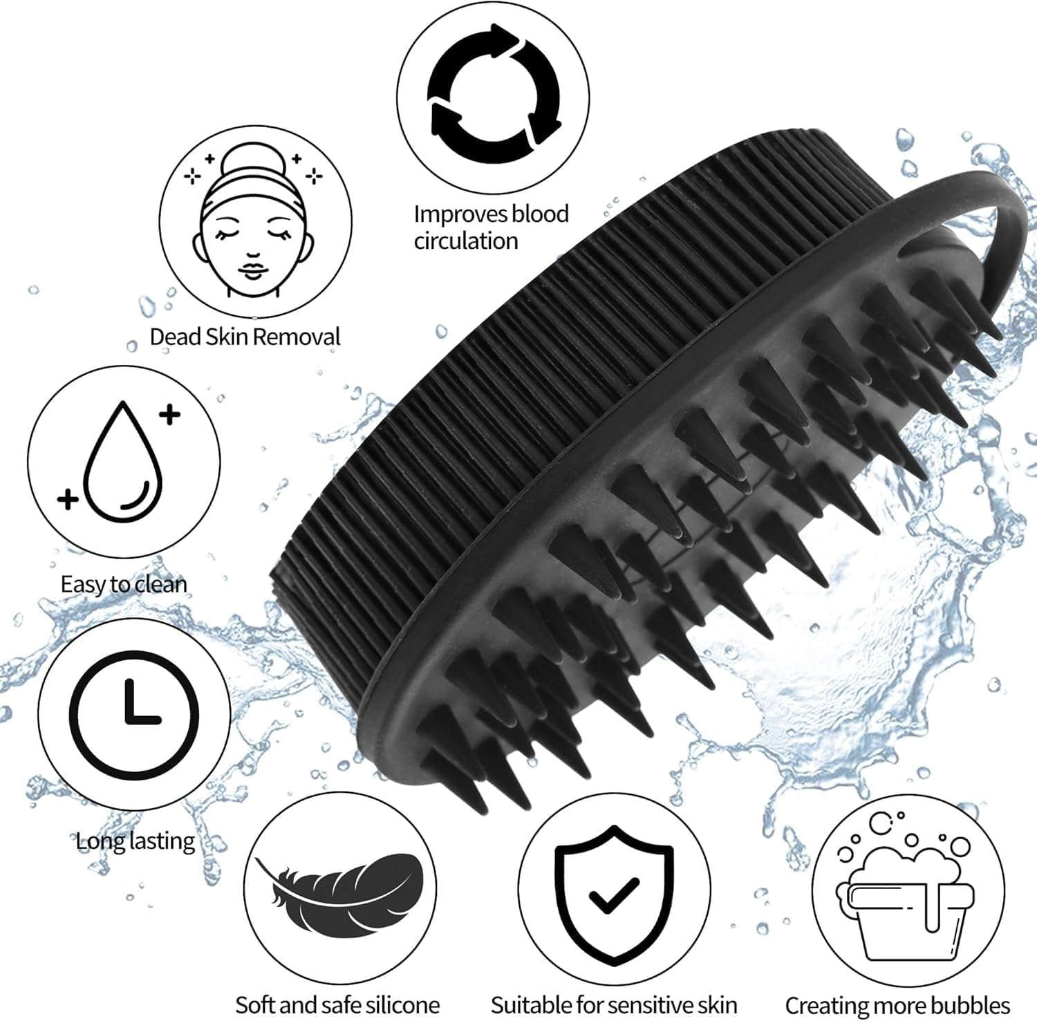 3Pcs Silicone Body Scrubber, 2-In-1 Shower Brush Shampoo Brush, Gentle Exfoliating Body Scrubber, Scalp Massager, Rich Foam, Long Lasting, Suitable for Sensitive Skin image number 3