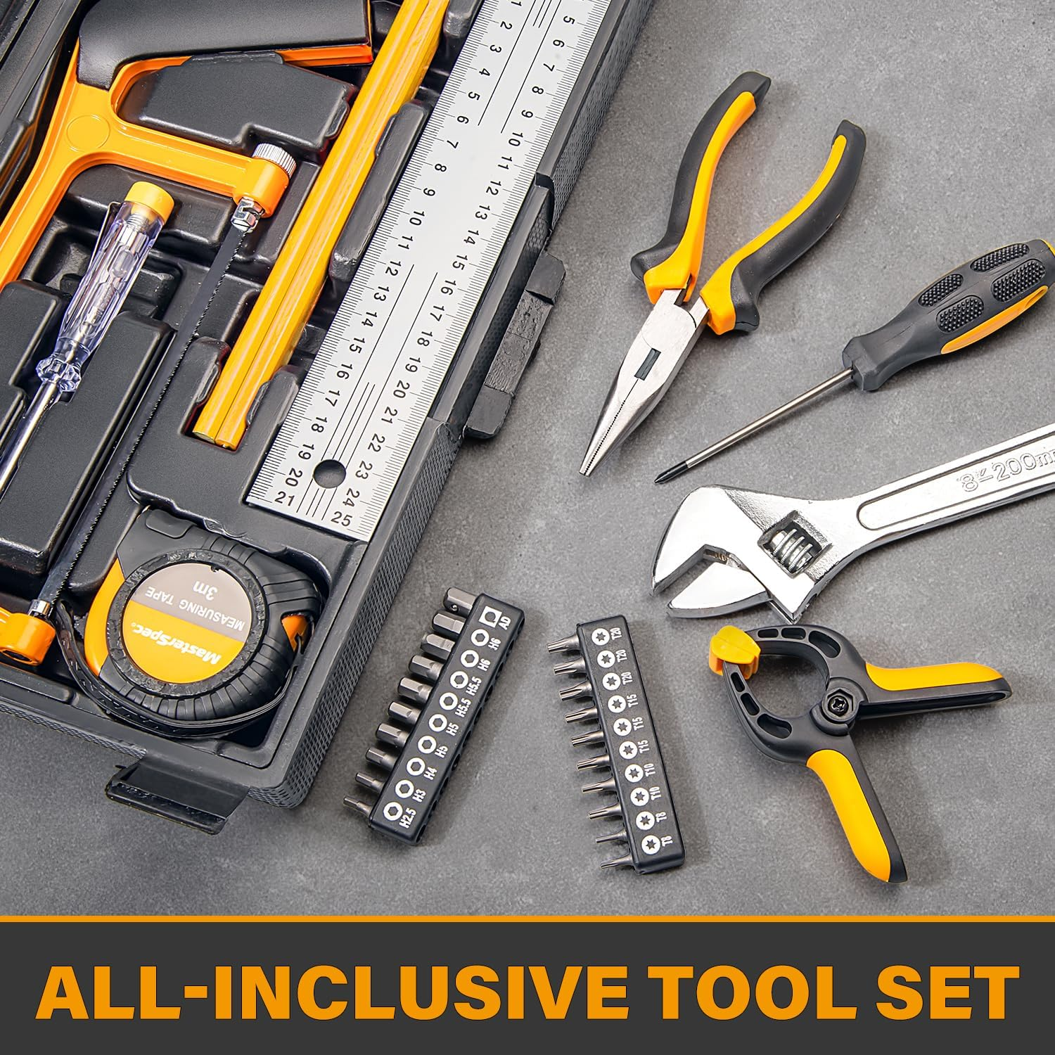 Masterspec 79-Piece Hand Tool Set Household Comprehensive Kit Auto Repair Tool Set Multi-Functional Tool Kits for Homeowner General Household Hand Tool Set W/ 1 Storage Case for Repairing image number 2