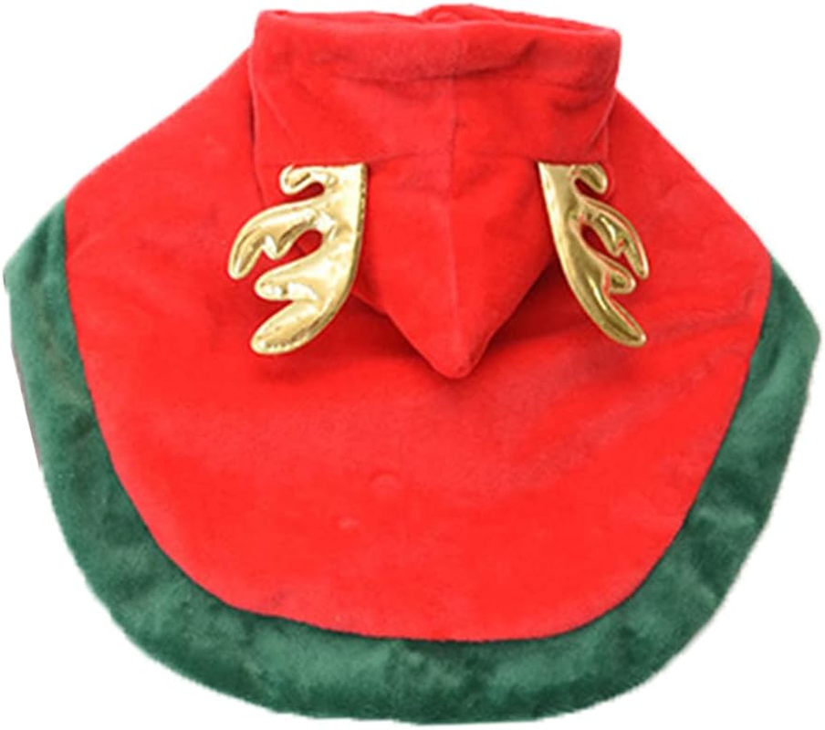 ANIAC Pet Christmas Costume Puppy Xmas Cloak with Antler Cat Santa Cape with Xmas Cap Party Cosplay Dress for Cats and Small Medium Dog (Medium, Red) image number 3