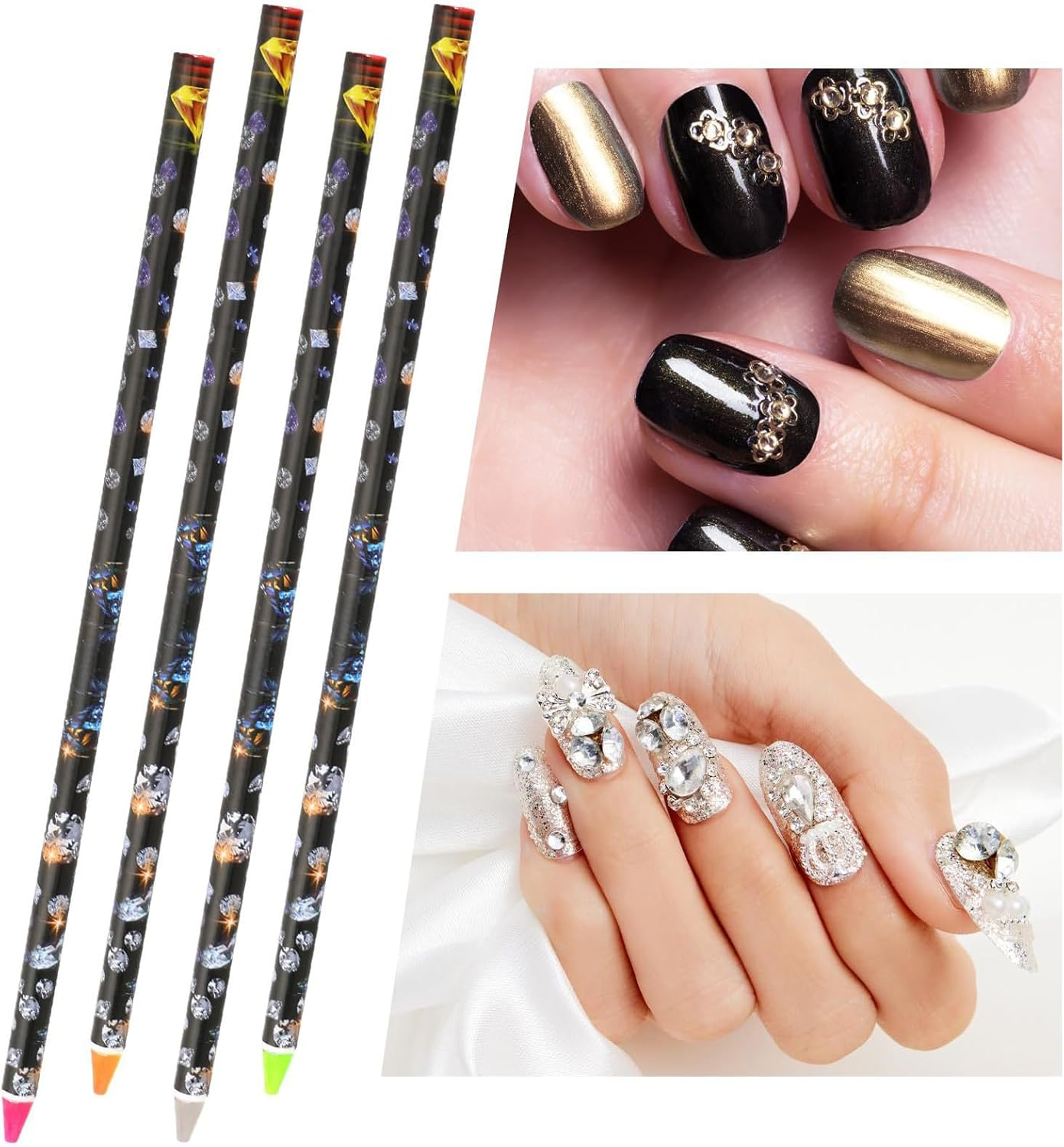 Moreeulsi Rhinestone Pen - Set of 4 Wax Pencils for Gem Painting,Non-Slip Grip, Reusable Crafting Supplies, Lightweight Art Design Pen for Costume Decoration Phone Bedazzling image number 2