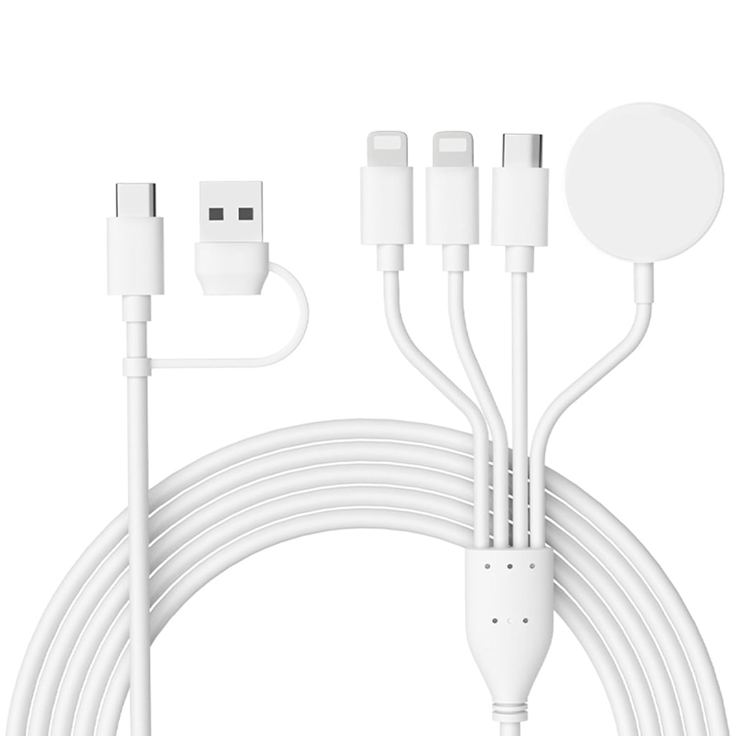 4 in 2 Multi Charging Cable, Fast Charger round Double Lightning Head Compatible with Apple Watch Charger,Iphone Charger USB C,Iphone 15 14 13 12 11 Lightning and USB C Models, Samsung Phone (White) image number 2