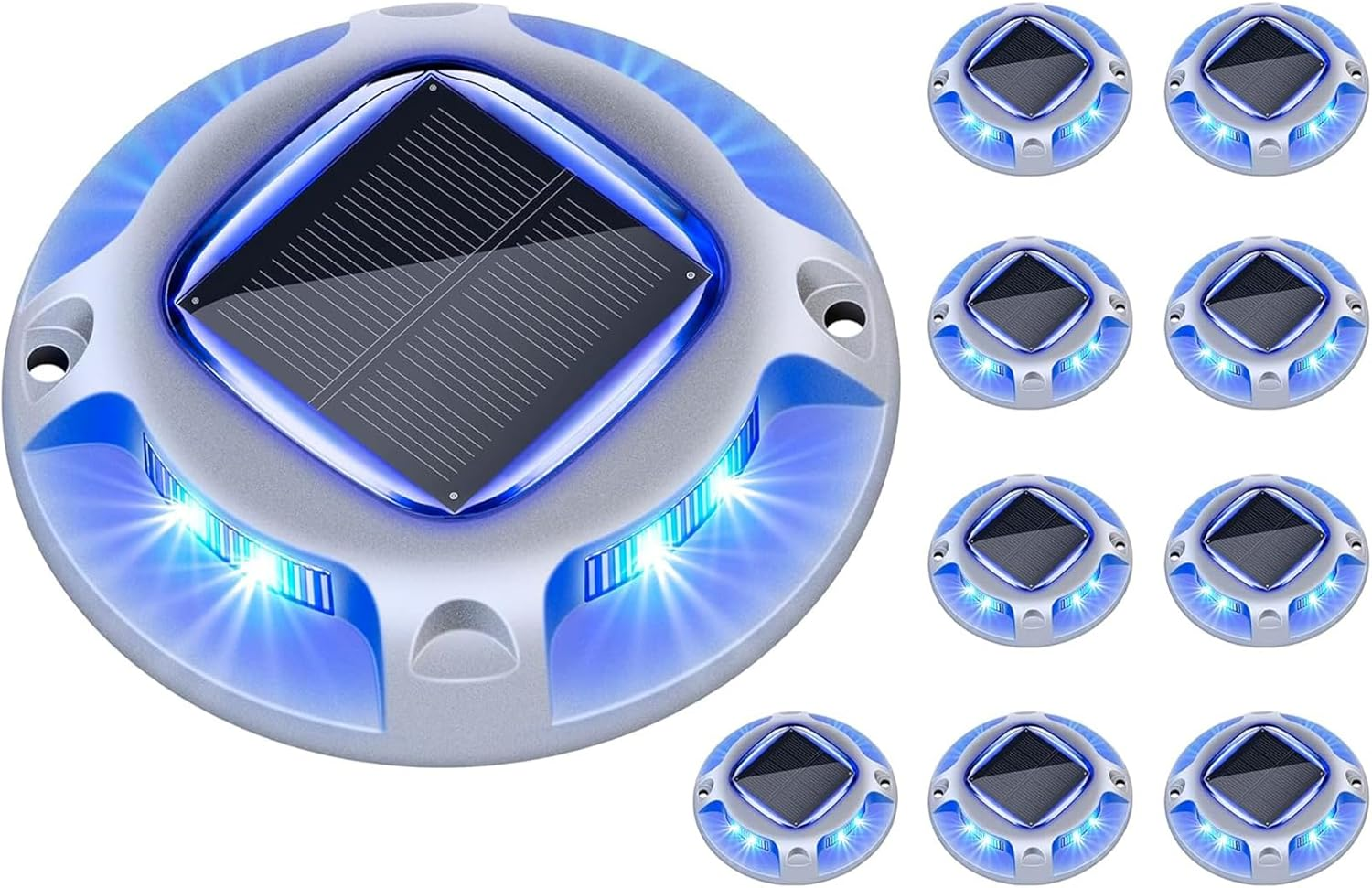 Solar Powered Driveway Lights, Set of 10, Blue & White 2 Colours in 1,Outdoor LED Aluminum Dock Lights Road Markers Step Lights for Sidewalk Garden Pathway image number 5