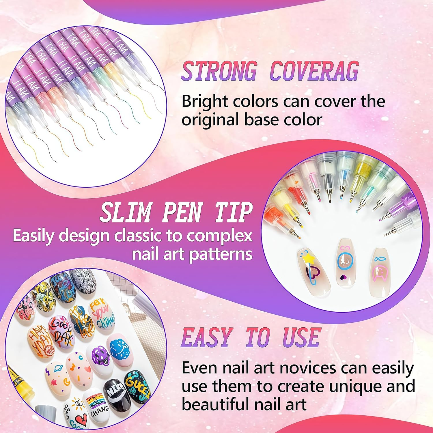 Nail Art Pens Drawing Set, 12 Colors 3D Quick-Dry 0.5MM Nail Polish Pens, 2026 DIY Nail Art Marker Graffiti Dotting Pen for Nails Art Design Manicure Nail DIY Decoration image number 1