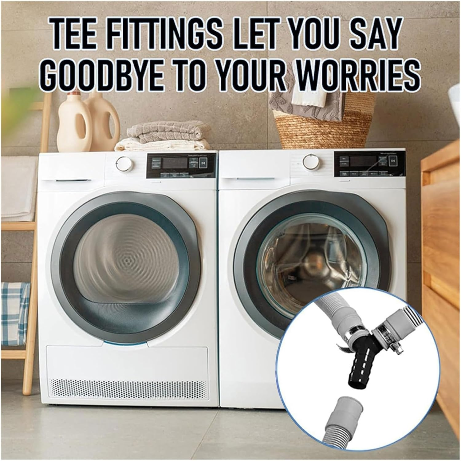 Lyvixora 2 PCS Drain Hose Y Connector 16Mm and 20X20Mm - Y Piece Splitter for Dishwasher and Washing Machine, Plastic Tee Adapter with Hose Clamps, (Black)