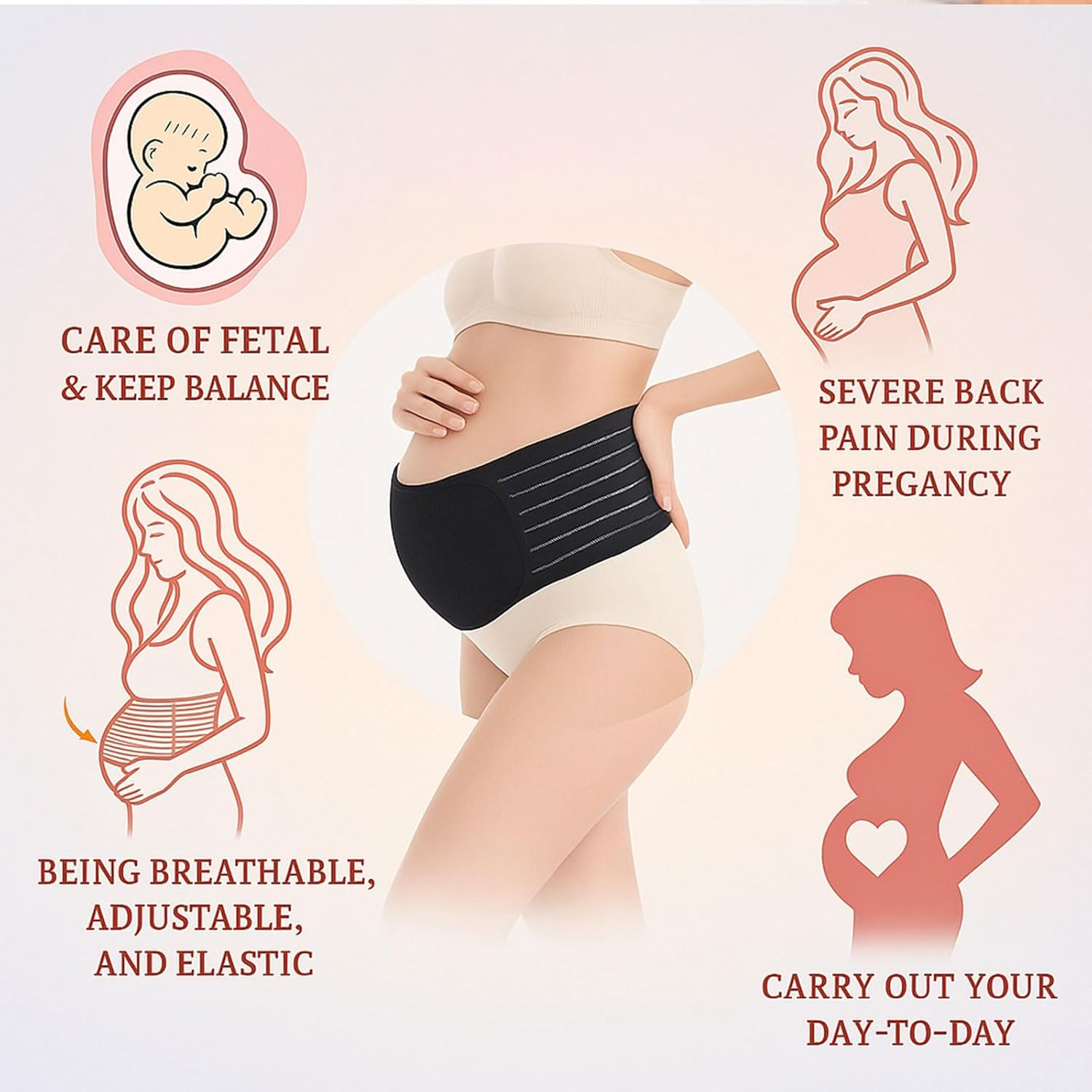 Breathable Adjustable Maternity Belly Band for Pregnancy & Postpartum Support One Size Fits All, Black Comfortable Back & Pelvic Pain Relief Ermaoo image number 3