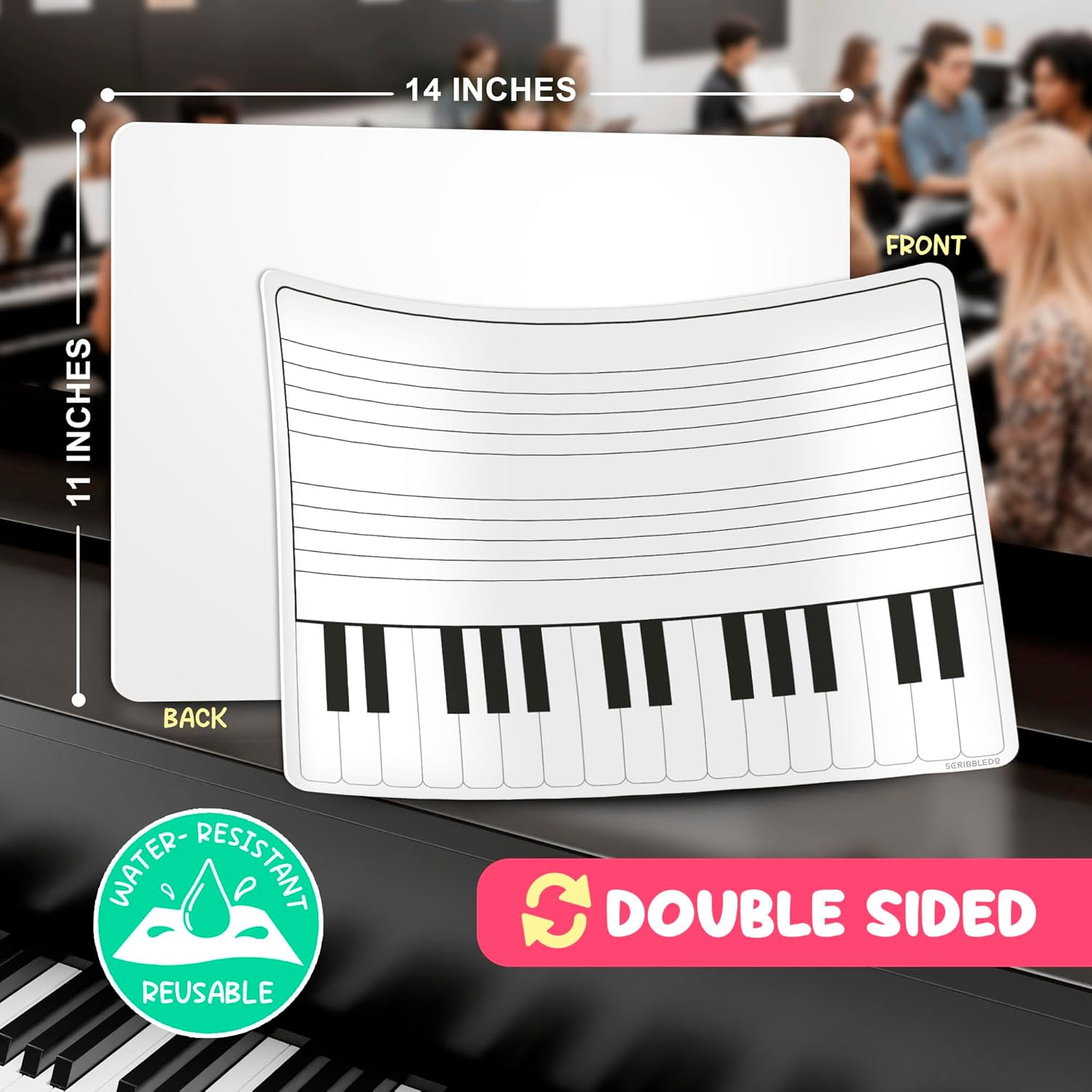 SCRIBBLEDO Keyboard Practice Dry Erase Sheets 11&rdquo;X14&rdquo; Music Staff Whiteboard Sheets Musical Key Learning Music Teacher Classroom Supplies Must Haves Pack of 10