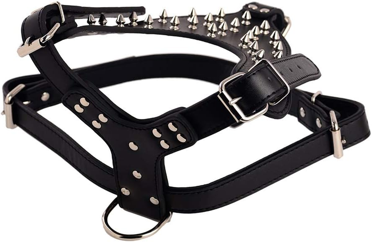 3 Pieces Harness for Dogs with Spiked Rivets, Dog Collar Dog Chain Set Adjustable Lead for Dog Harness Collar Chain image number 5