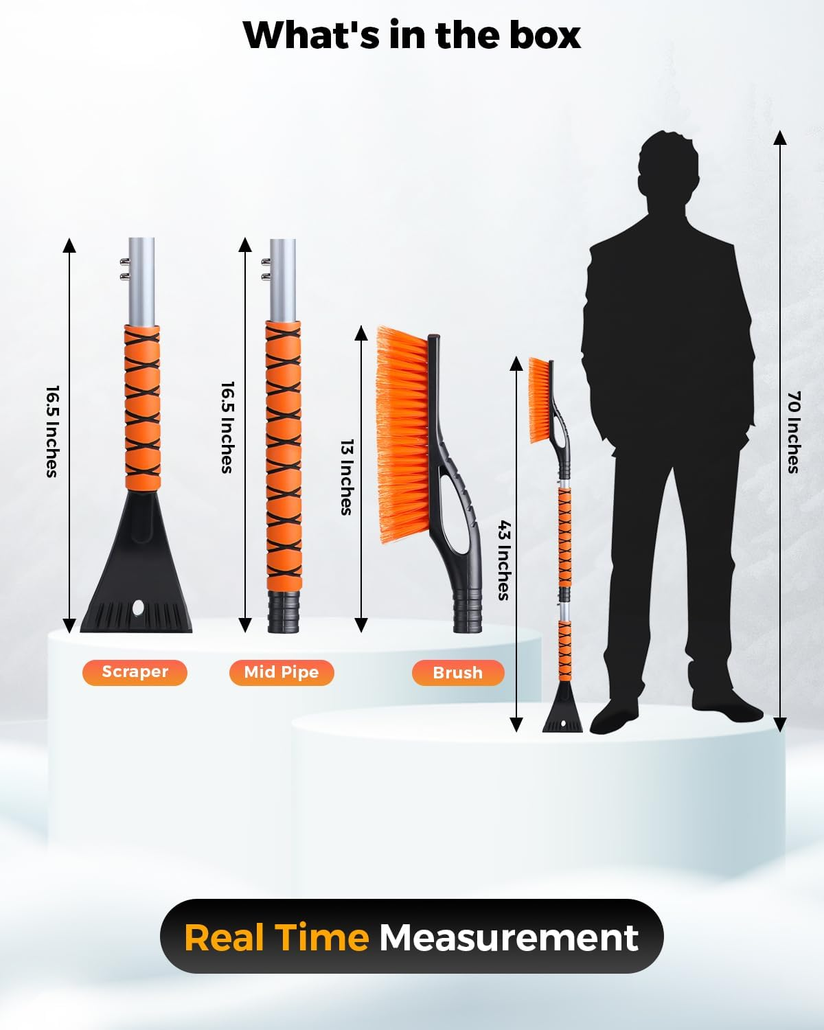 Econour Articglide Aluminum Snow Brush with Ice Scrapers for Car Windshield & Window 3 Parts Detachable & Anti-Scratch with Guardglide Technology, EVA Foam Grip, Winter Accessories (43 Orange) image number 5