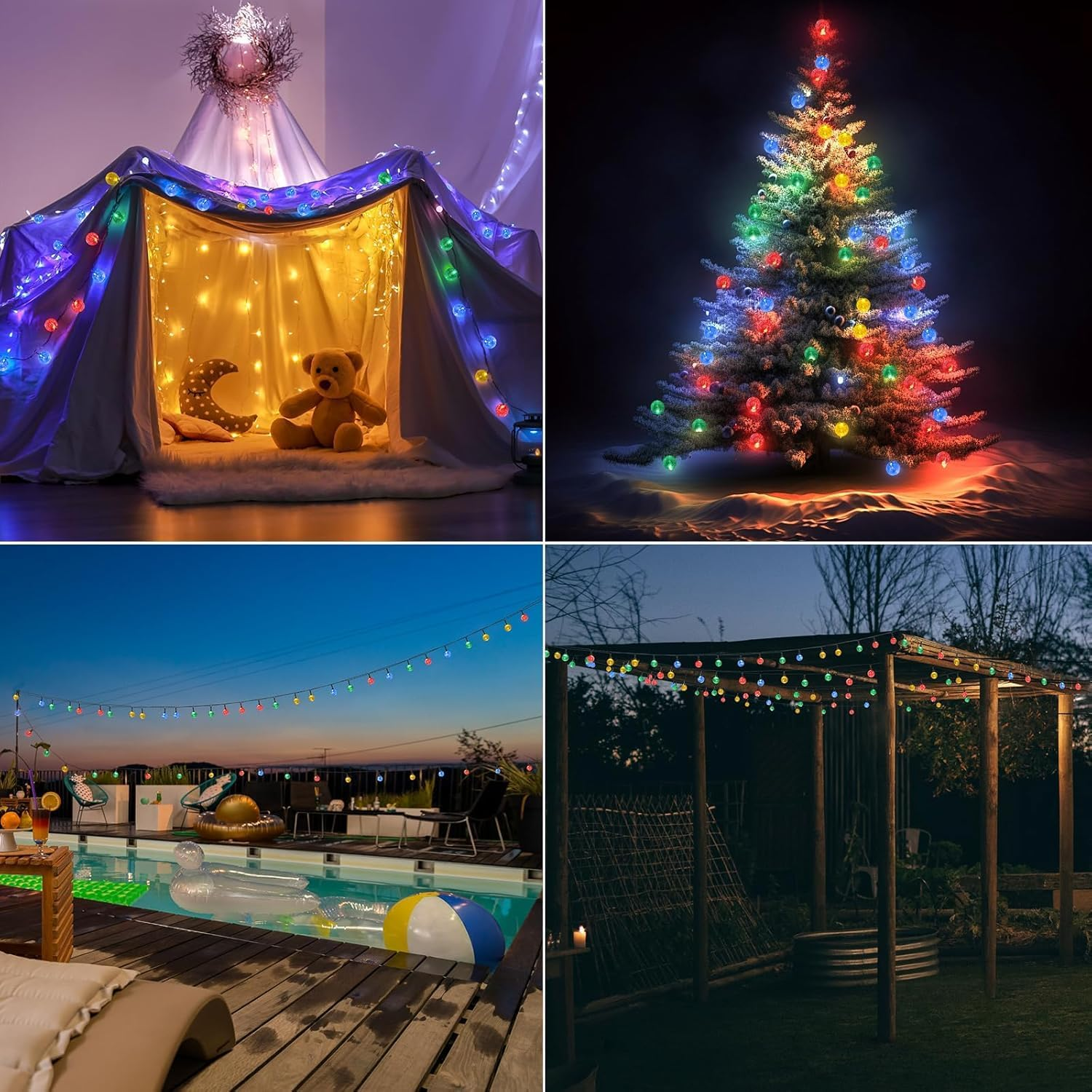 Suyoo Solar String Lights for Outside,12M 100 LED Crystal Globe Lights, Solar String Lights Outdoor Waterproof for Garden Tree Christmas Decorations (Multi-Color) image number 5