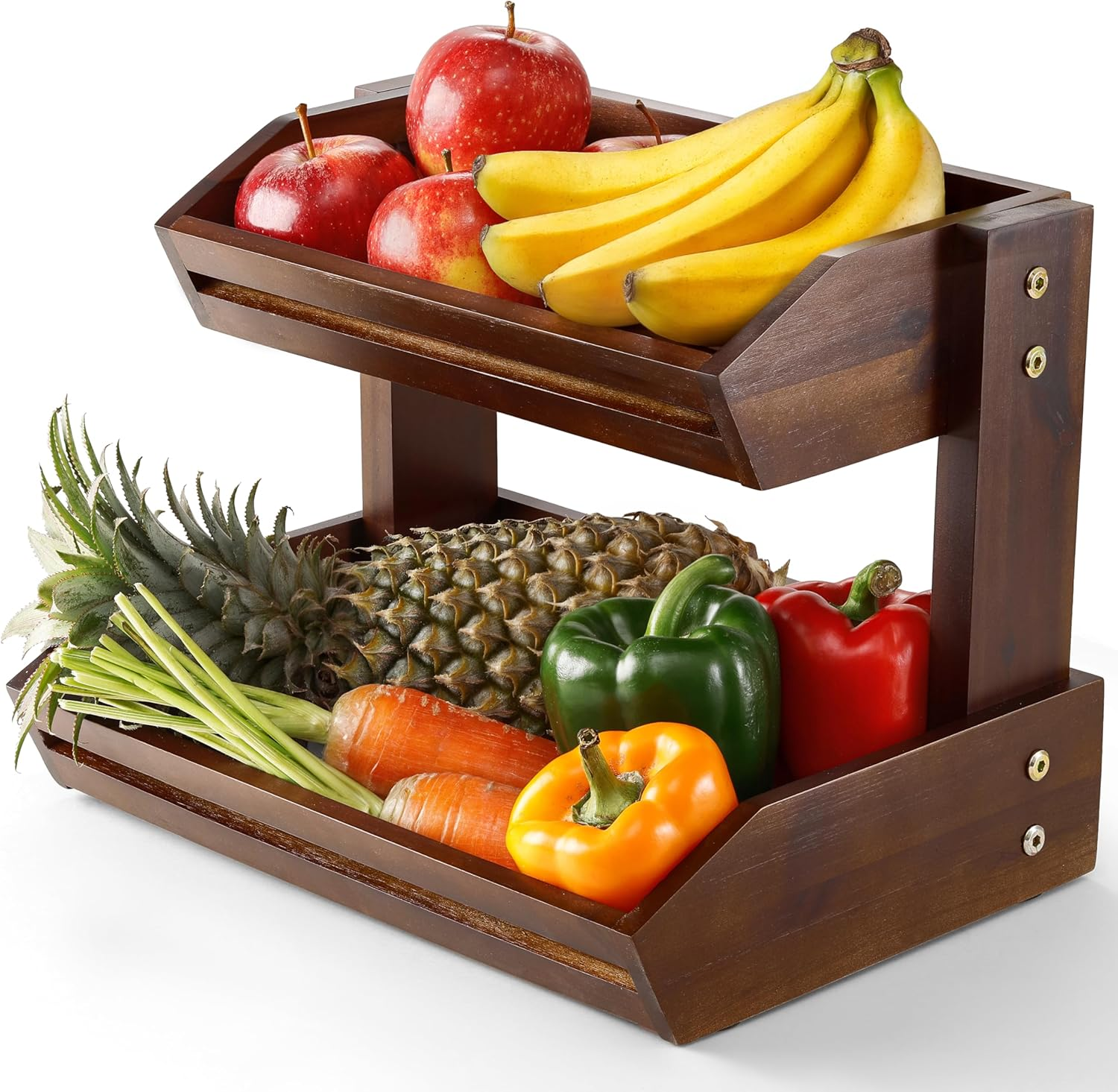 HOLANA Acacia Wood Fruit Basket - 3-Tier Fruit Bowl for Kitchen Counter , Extra Large 16X12.5X18 in , Fruteros Para Cocina , Fruit and Vegetable Storage (3 Tier)