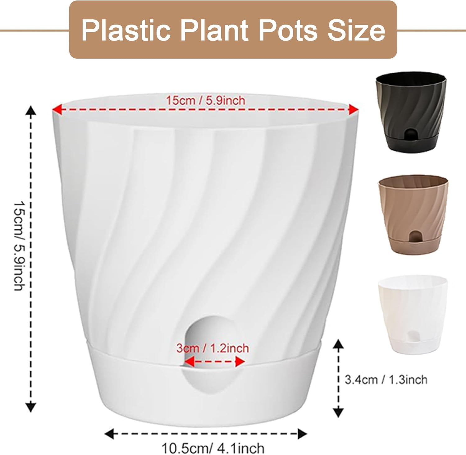 MLKLDOU 6 Inch Indoor Self Watering Pots with Indoor Planter Pot,3 Pack Plastic Plant Pots with Reservior and Drainage Holes,Pots Planters for Outdoor Garden Succulent Orchid Flower Pot（3 Colors） image number 2