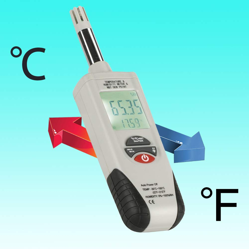 Mengshen Digital Temperature Humidity Meter, -30&deg;C to 100&deg;C Handheld with Dew Point and Wet Bulb Temperature Backlight Battery Included image number 2