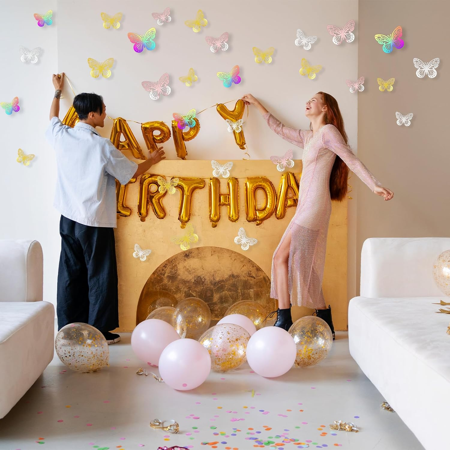 TEAONE 3D Butterfly Wall Decor Stickers, 48 PCS Cute Removable Decals for Party, Wedding, Birthday Decor (3 Size, 4 Colors) image number 2