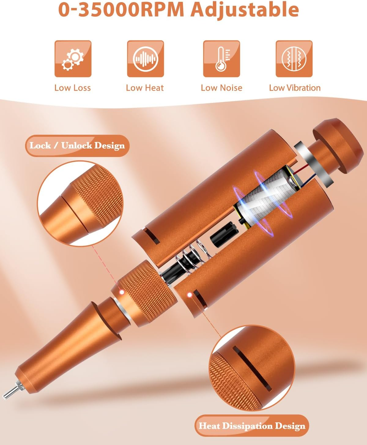 ENGERWALL Professional Manicure Pedicure Set, Rechargeable Nail Cutter 35000 Rpm, Portable Wireless Electric Nail File, Nail Care Tool for Grinding, Trimming and Polishing, Orange