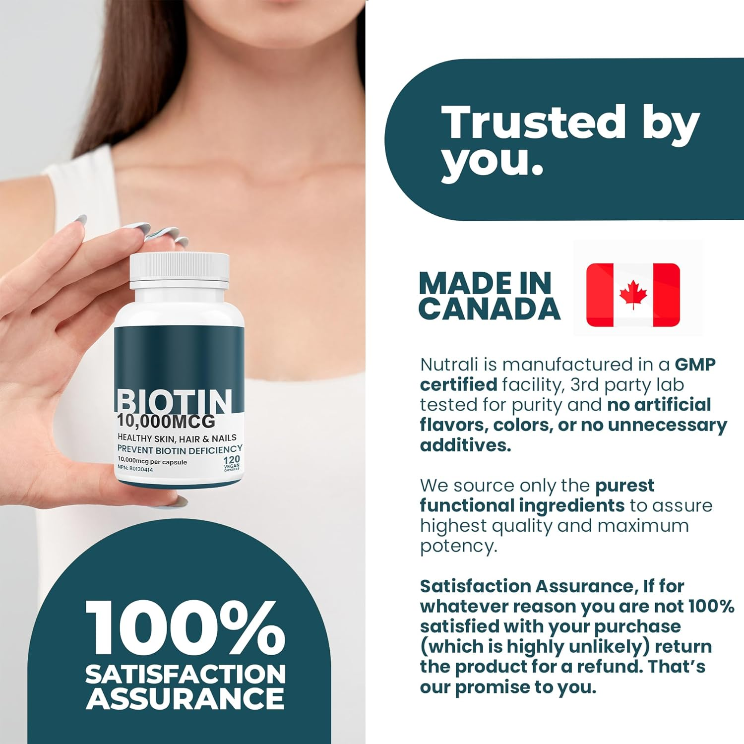 Extra Strength Biotin 10000Mcg &ndash; Biotin for Hair Growth, Lush Hair, Glowing Skin & Strong Nails, Ideal for Women & Men, Non-Gmo, Vegan, Gluten-Free. 120 Capsules image number 5