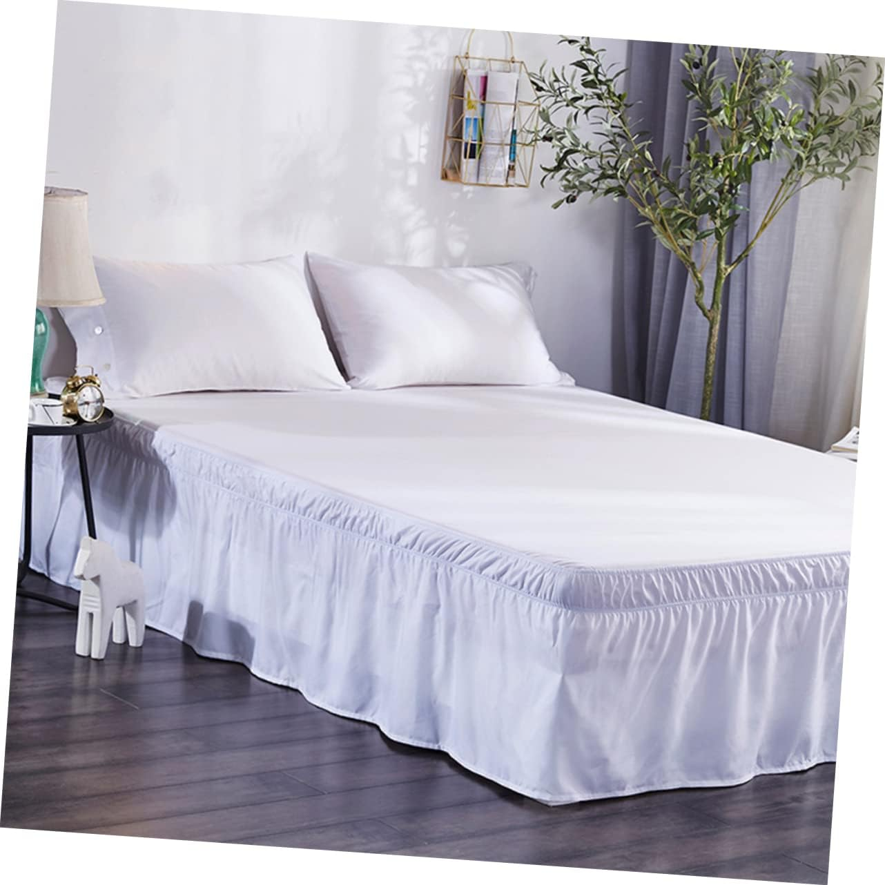 Ciieeo Bed Skirt Dust Ruffle 100X200Cm Polyester Pleated Bedding Skirt Elastic Fit Home and Hotel Bed Accessories White image number 2