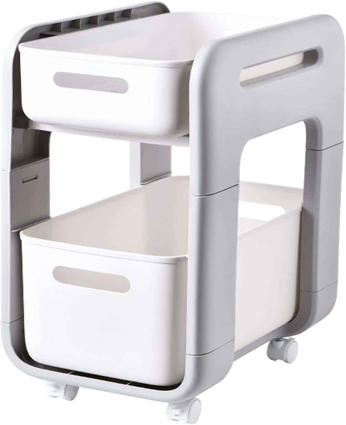 2 Tier Organizer Basket Under-Sink Storage Pull-Out Sliding Drawer Rolling Cart Trolley with Lockable Wheel for Kitchen Bathroom Bedroom Office Pantry (Big Size) image number 2