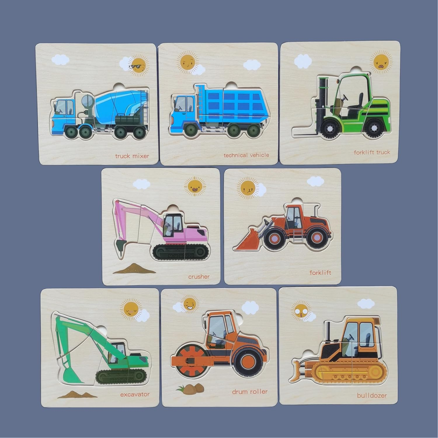 Toddler Puzzles,Set of 8,Wooden Jigsaw Puzzle for 2 3 4 Year Old Baby Boy or Girl,Toddlers Gift,Preschool Learning Educational Toy [Color & Shape Cognitive Skill],Construction Vehicle Puzzle image number 4