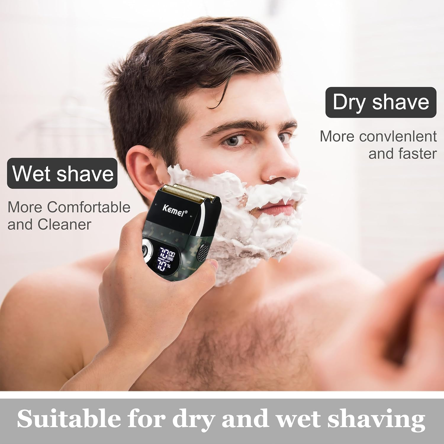 Kemei Cordless Metal Double Electric Shaver Razor for Men Close Electric Shavers, Type-C Rechargeable for Wet/Dry Shaving image number 1