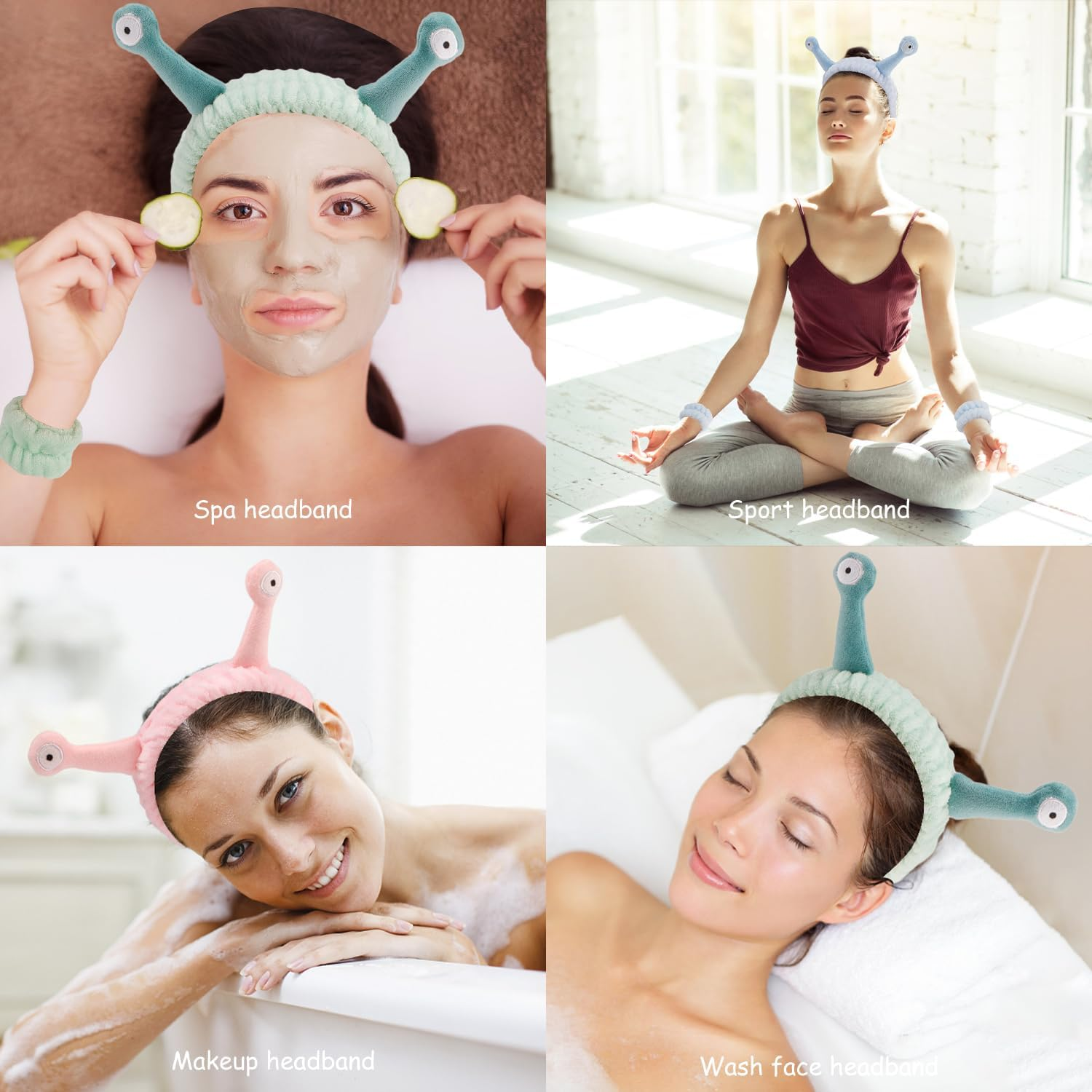 Supoo 9Pcs Spa Headband and Wristband Set Cute Spa Wristbands for Washing Face Makeup Headband image number 3