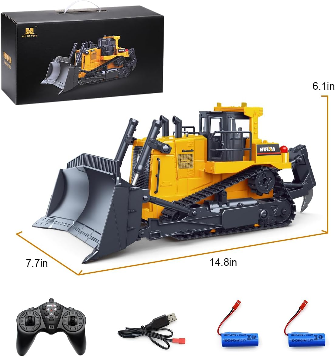 Fisca Remote Control Bulldozer RC 1/16 Full Functional Construction Vehicle, 2.4Ghz 9 Channel Dozer Front Loader Toy with Light and Sound for Kids Age 6, 7, 8, 9, 10 and up Years Old image number 1