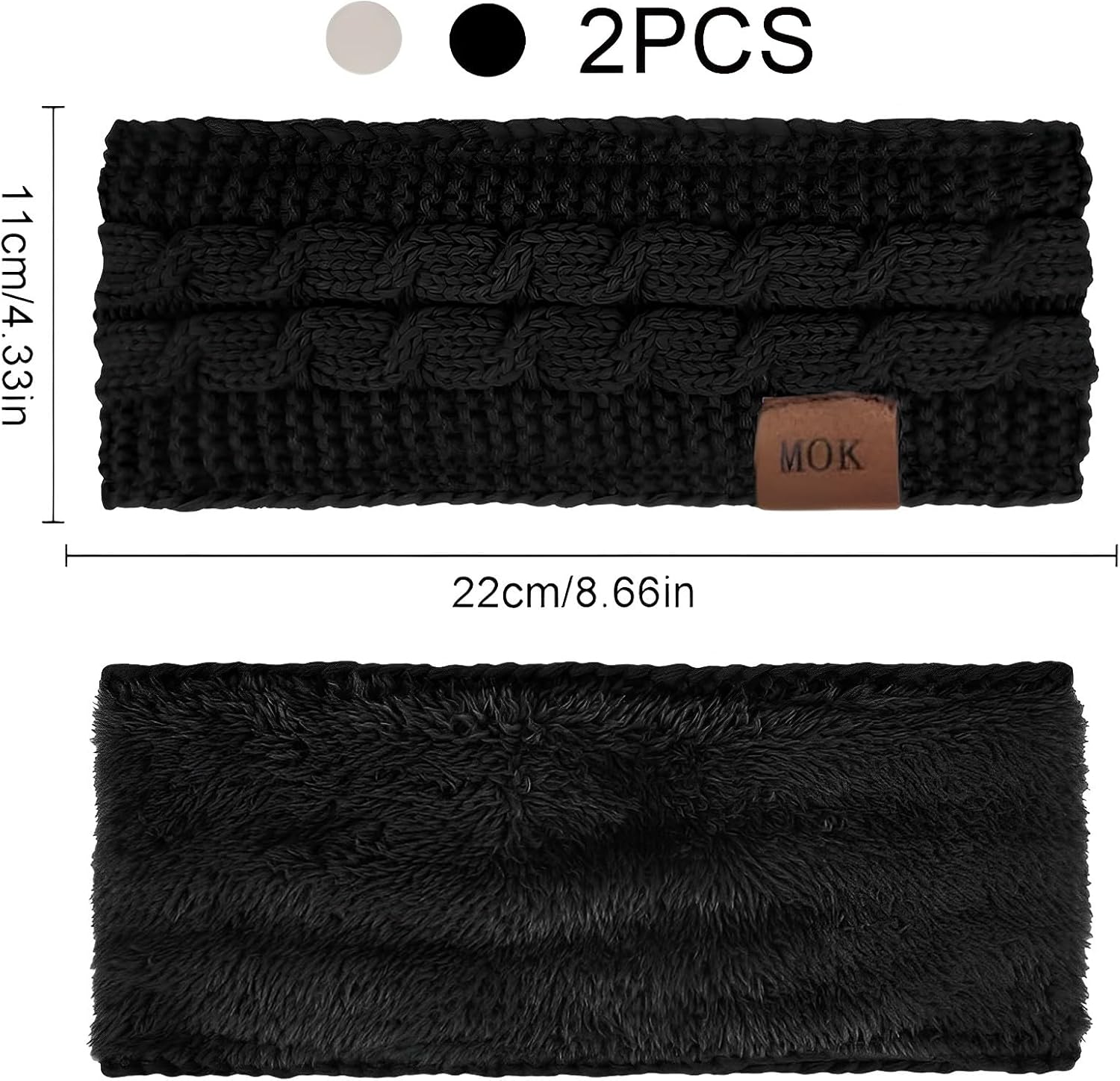MOAZIFI Women'S Winter Knitted Headbands, Ear Warmers, Elastic Headband, Thickening, Winter Ear Warmers for Outdoor Sports, Shopping, Skiing, Running, Jogging (Black + Beige), 1, 1 St&uuml;ck (2Er Pack) image number 6