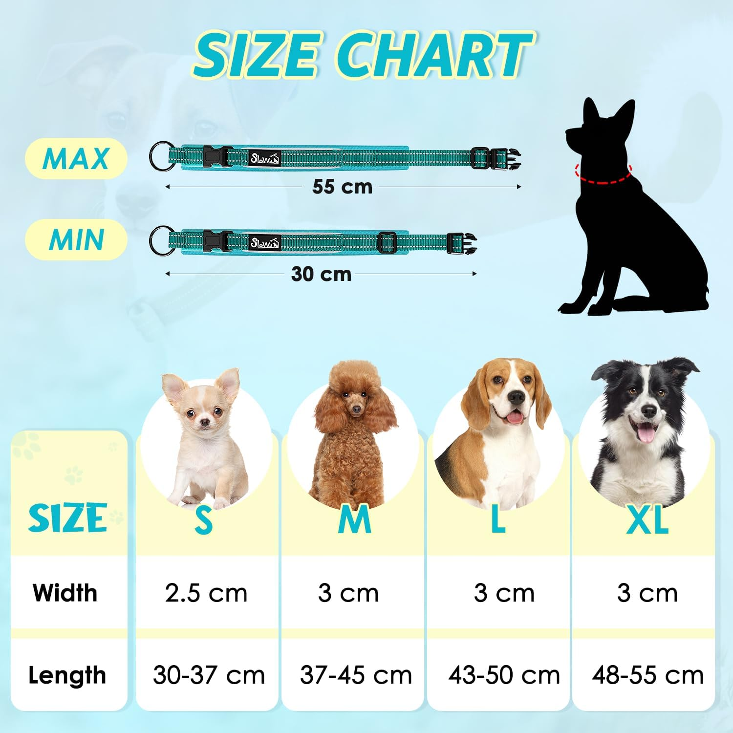 Slowton Reflective Dog Collar with Safety Buckle, Adjustable Reflective Neoprene Padded Collars Breathable Nylon Pet Collar for Dogs Puppy image number 3
