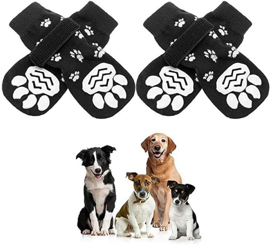 4Pcs Anti-Slip Dog Socks - Double Side Non-Slip Paw Protector for Hardwood Floors,Prevent Licking,Dog Booties (Black, L) image number 4