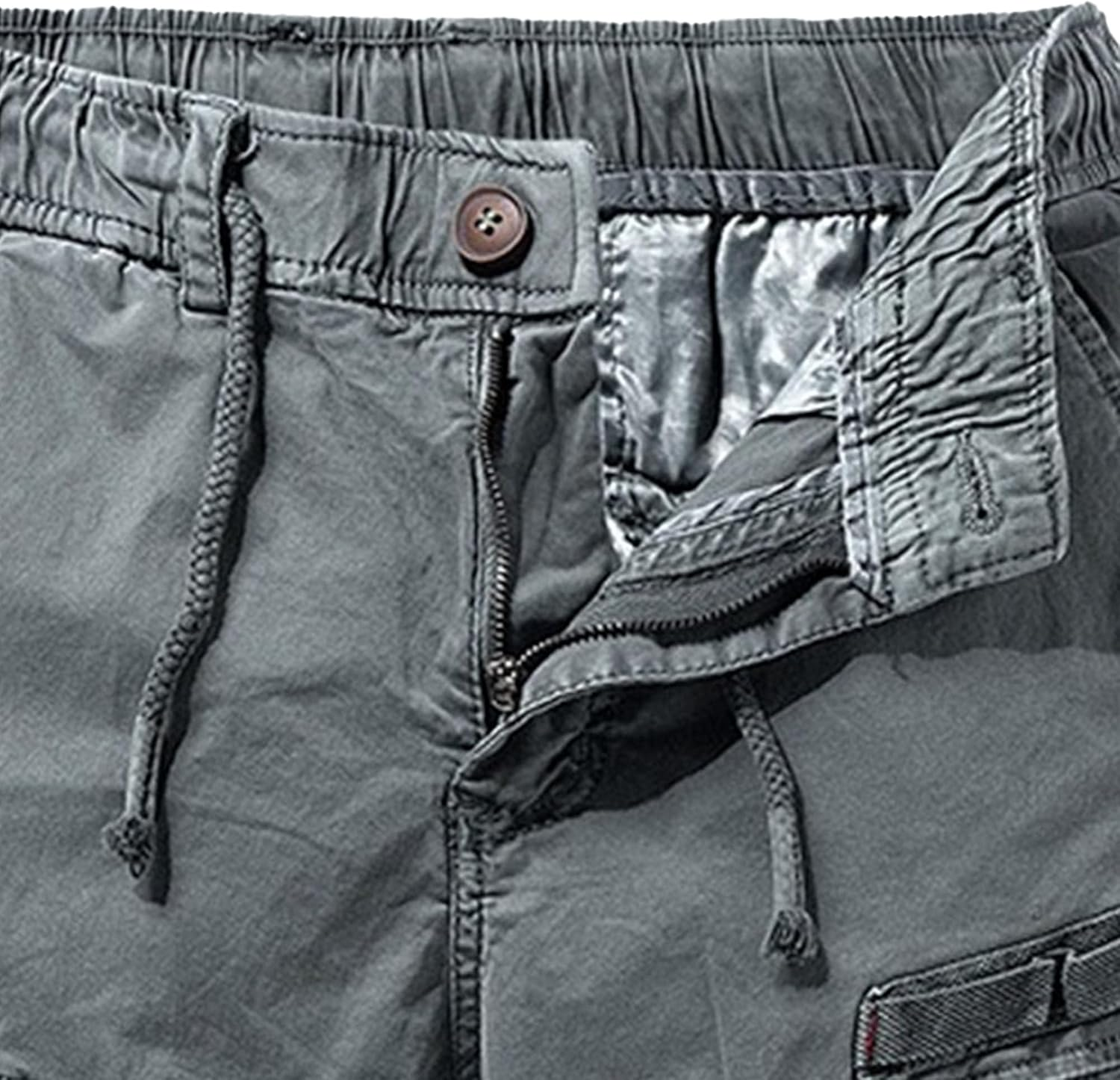 Men Multi Pocket Street Straight Shorts Casual Button Short Denim Pant Vintage Loose Lightweight Cargo Overalls, Grey4, 28 image number 5