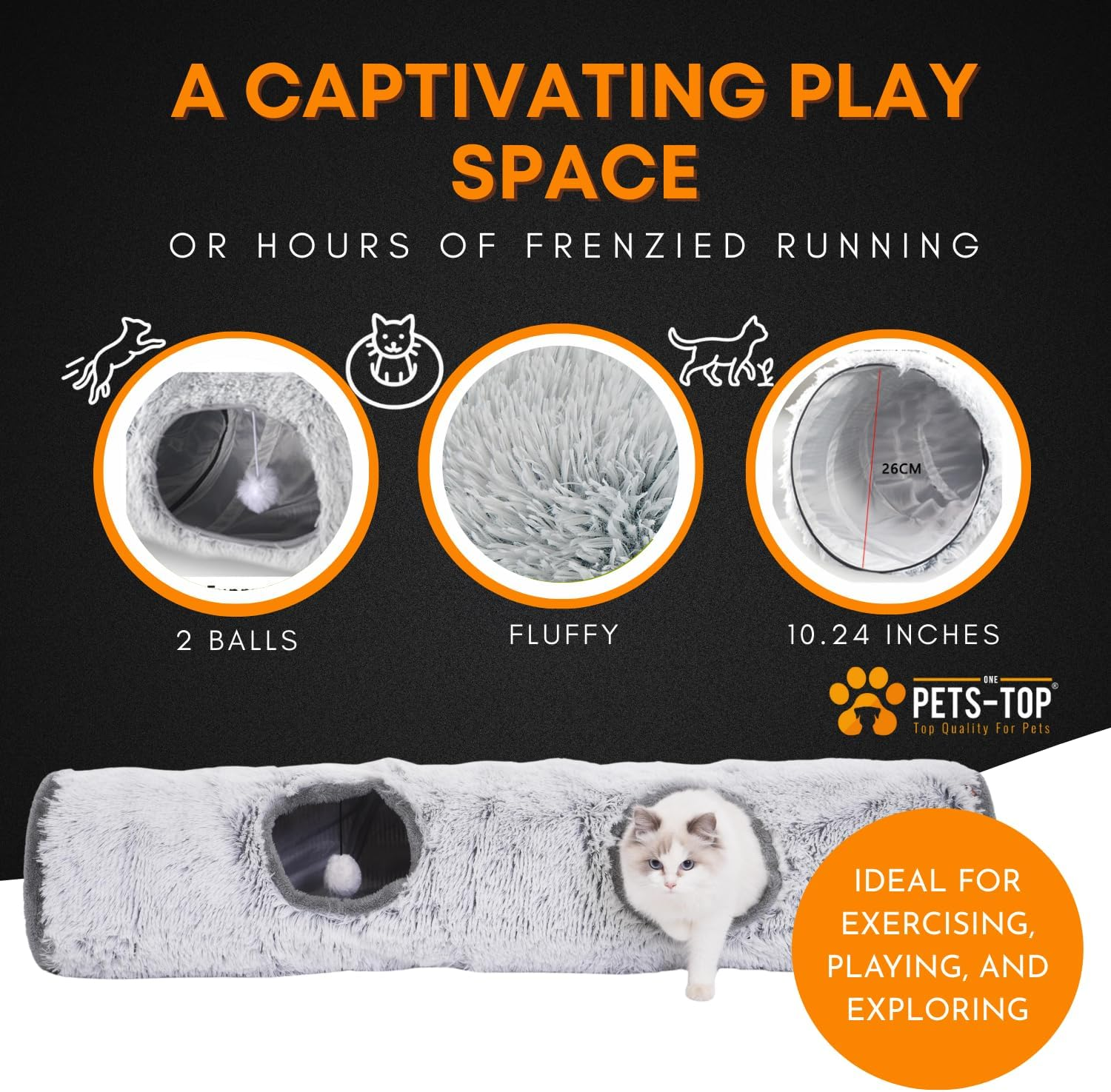 One PETS-TOP Cat Tunnel Long, XXL Cat Tunnel, Large Cats, Rustling Tunnel for Cats, Interactive Cat Toy for Indoors, Made of Soft Plush image number 2