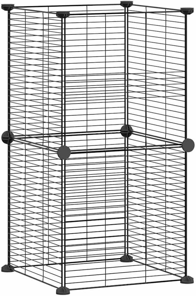 8-Panel Pet Cage with Door, Expandable Cage Habitats for Multiple Small Animal Pet Playpen Grids Indoor Rabbit Fence Hedgehog Cage, Black, Steel