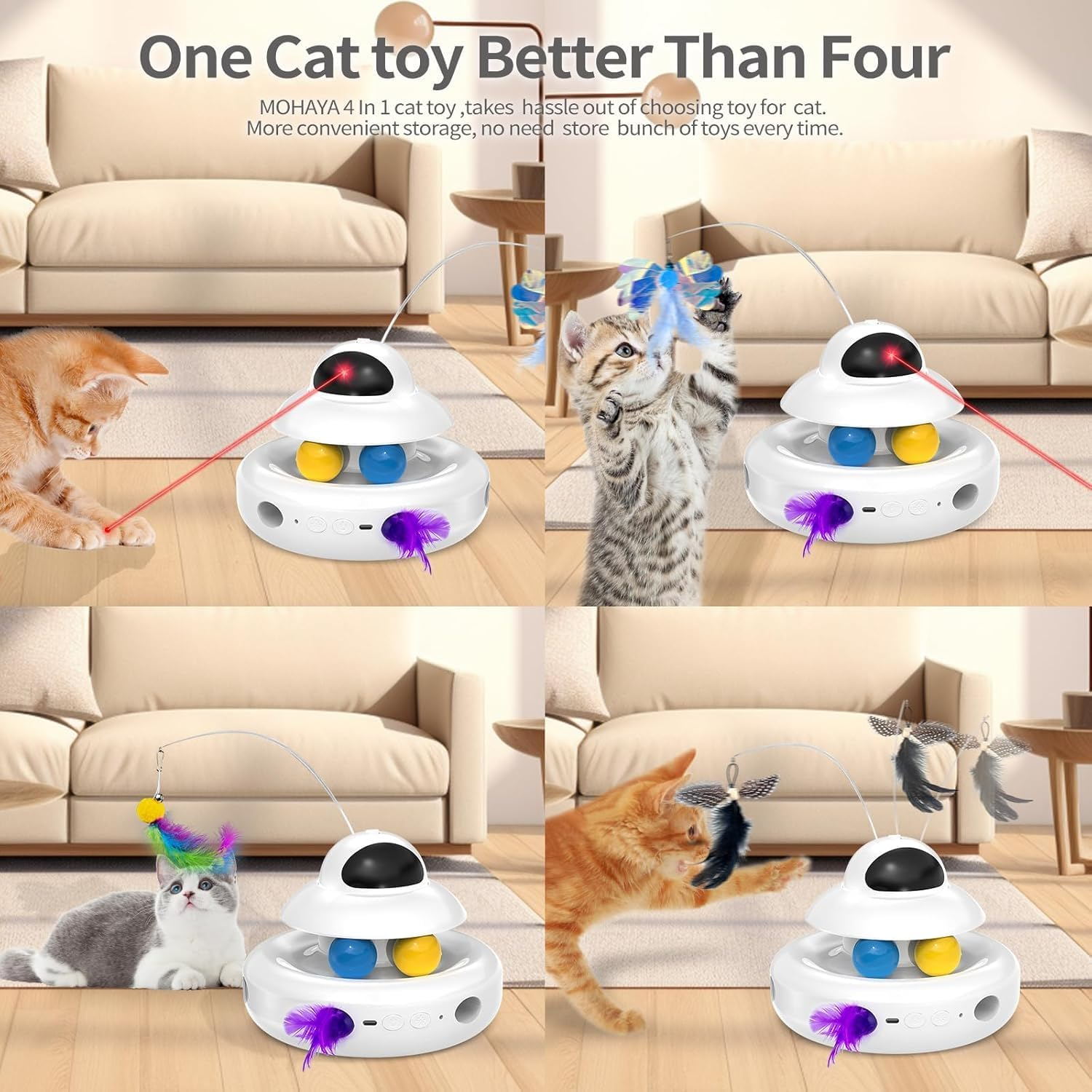 Cat Toy,Interactive 4-In-1 Automatic Cat Toys for Indoor Cats,Electronic Whack a Mole, Fluttering Butterfly,Track Balls Kitten Toy,Feather Toys for All Breeds image number 3