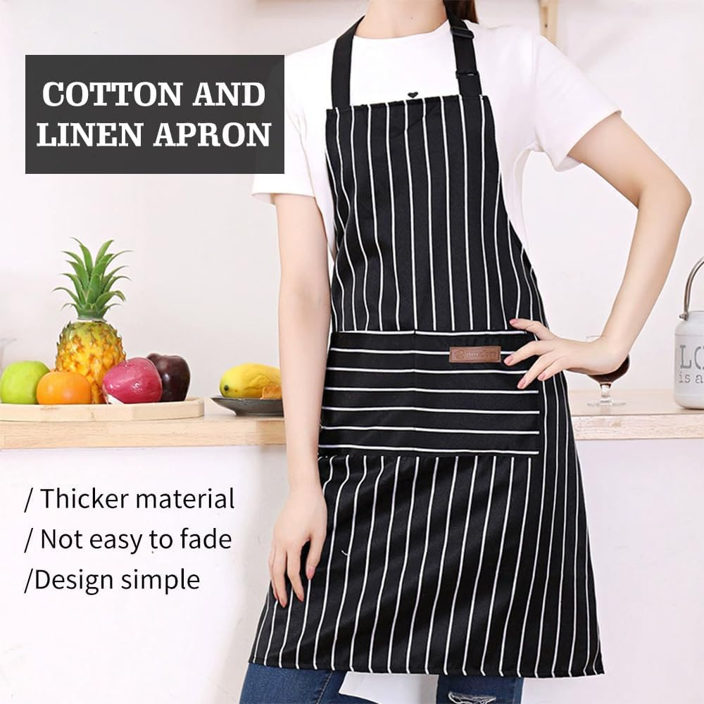 2 Pack Kitchen Cooking Aprons, Adjustable Bib Soft Chef Apron with 2 Pockets for Men Women image number 1