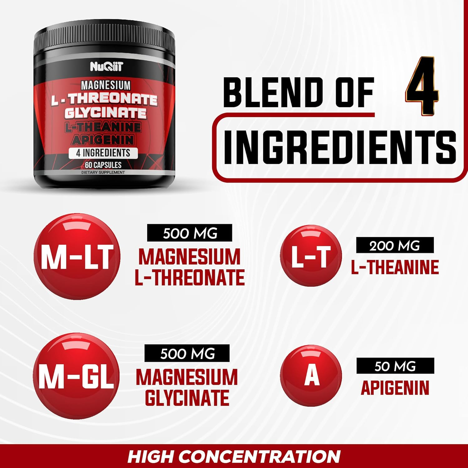 60 Capsules - Magnesium L-Threonate Capsules 500Mg Magnesium Glycinate 500Mg L-Theanine 200Mg & Apigenin 50Mg image number 3