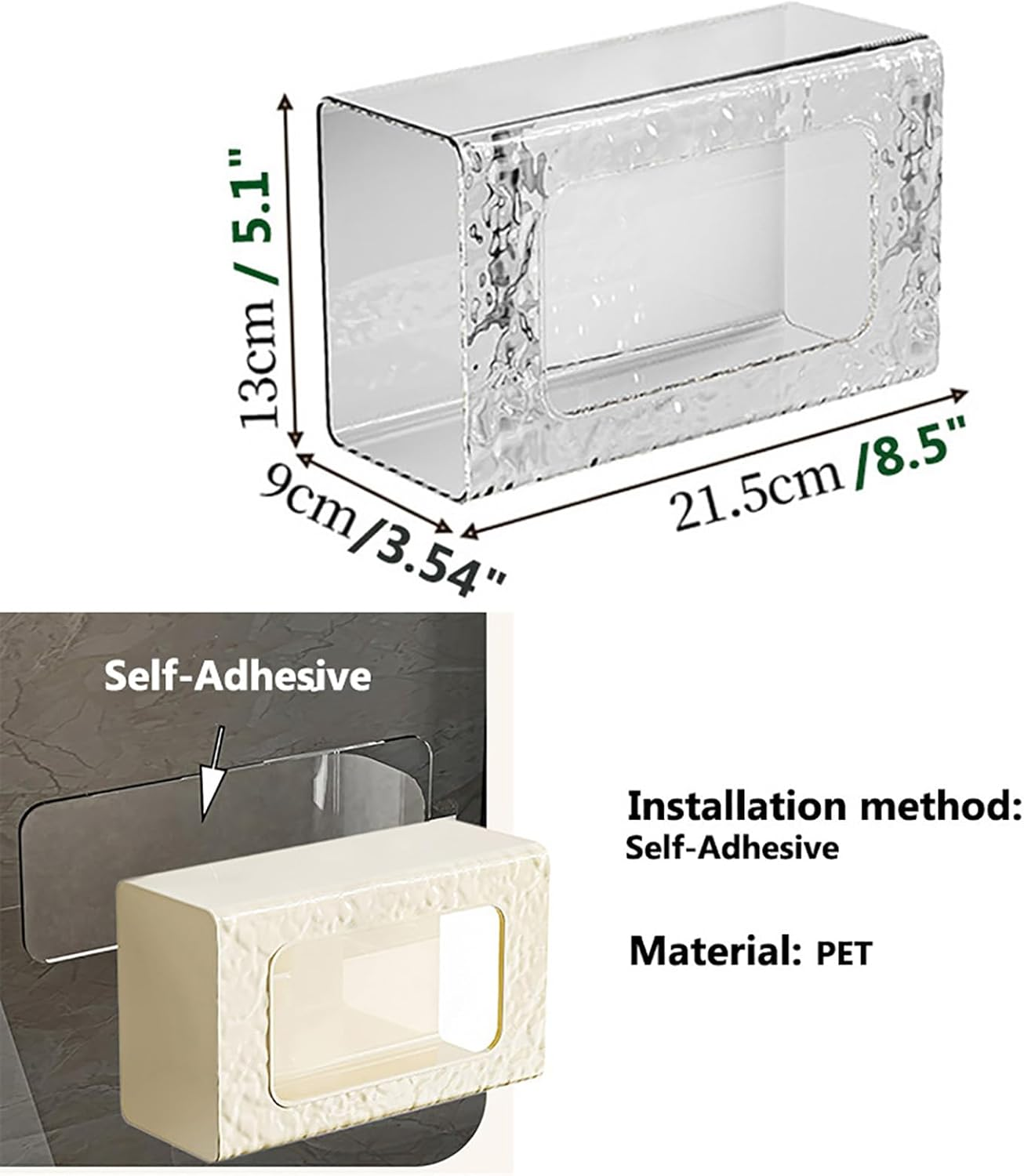 Wall Mounted Tissue Box Holder, No Punching Self-Adhesive Wipes Holder for Bathroom,Clear Acrylic Tissue Box Holder,Wet Wipes Dispenser for Kitchen Toilet,Waterproof (Transparent 1 PCS) - Mix 2 Pcs image number 4
