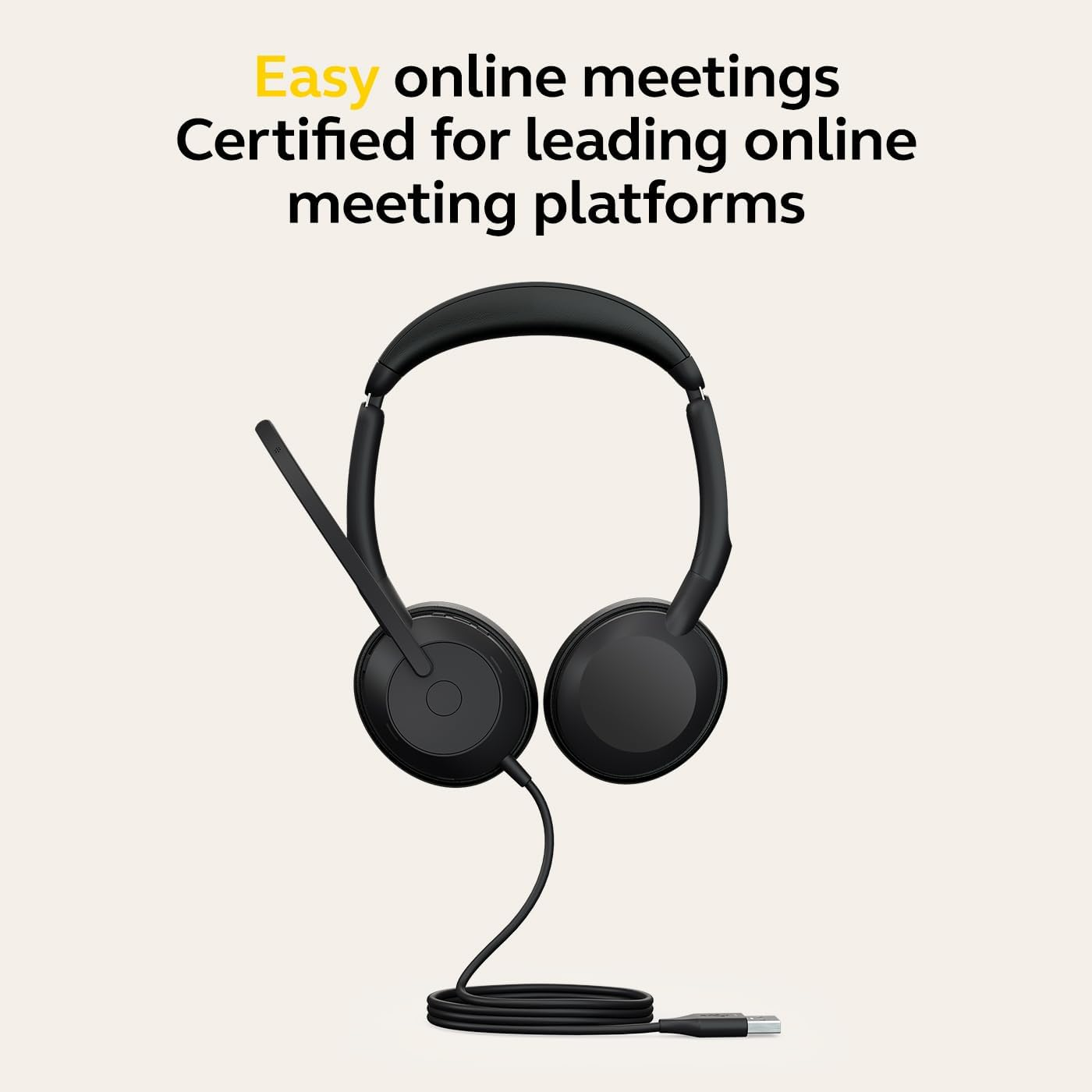 Jabra Evolve2 50 Wired Stereo Headset with Jabra Aircomfort Technology, Noise-Cancelling Mics, and Active Noise Cancellation - Works with All Leading UC Platforms Such as Zoom and Google Meet - Black image number 1