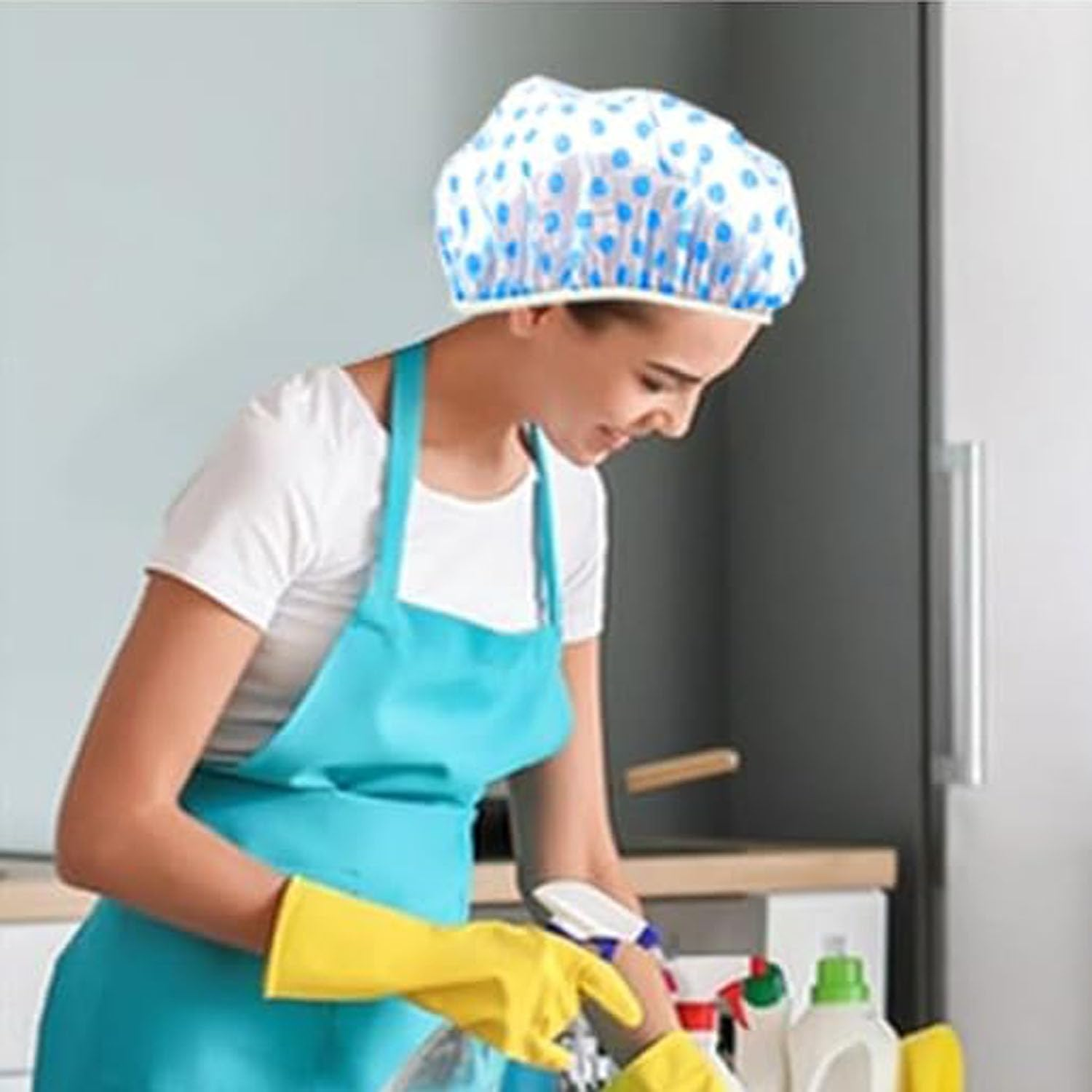 12 Pieces Reusable Waterproof Shower Caps,Beauty Salon Spa Shower Caps,Combo Pack Bath Caps,Lace Elastic Band Bath Hair Hat Fit for Home and Travel Suitable for Women Ladies image number 1