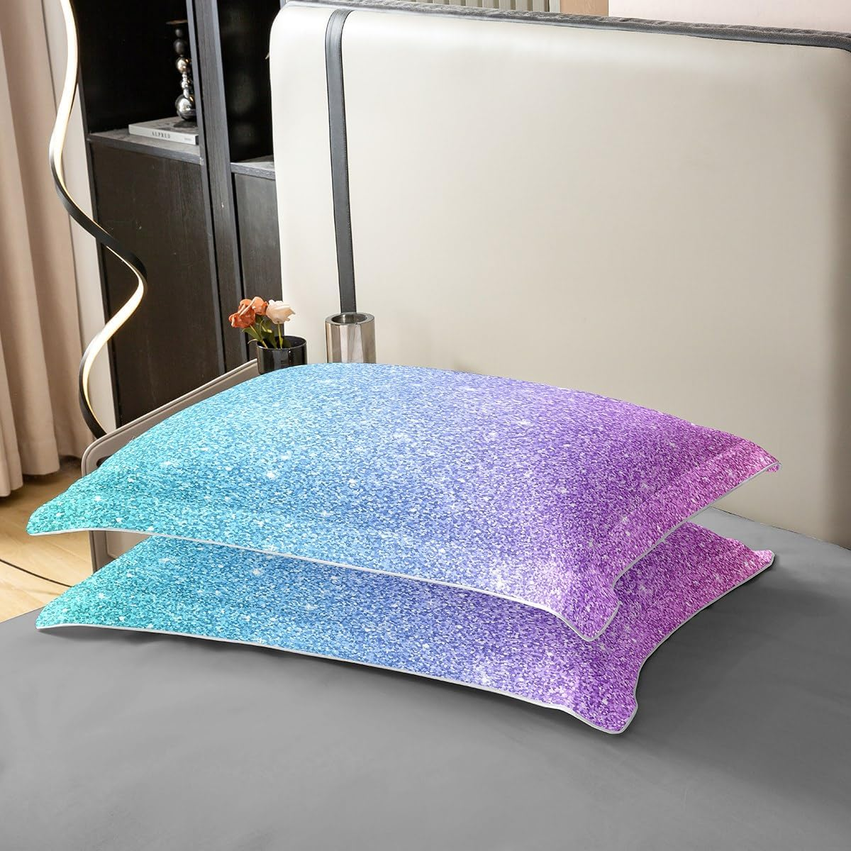 100% Organic Cotton Colourful Glitter Bed Linen 135 X 200 Cm Girly Turquoise Teal Blue Pink Pastel Girls Duvet Cover Trendy Comforter Cover for Kid Women Quilt Cover Sparkle Sequins Pattern Bling Room image number 5