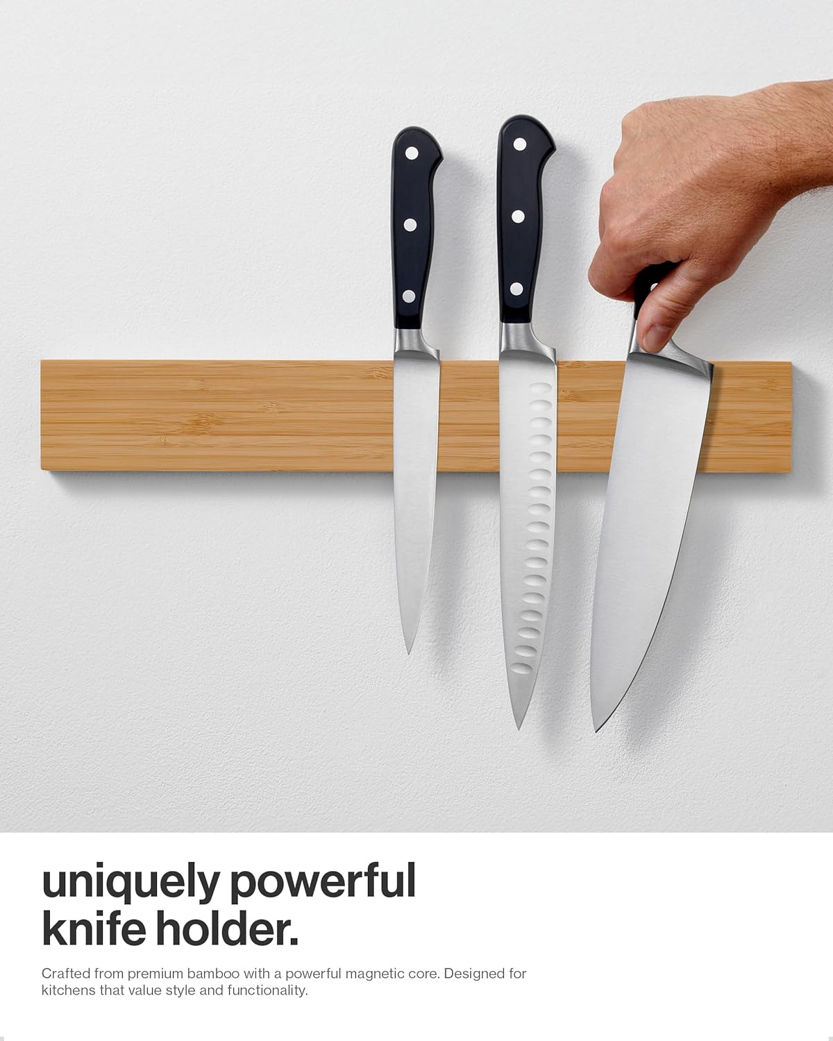 LARHN Magnetic Bamboo Knife with Extra Strong Magnet - 40 Cm - Knife Holder Magnetic Wood for Utensils and Tools image number 3