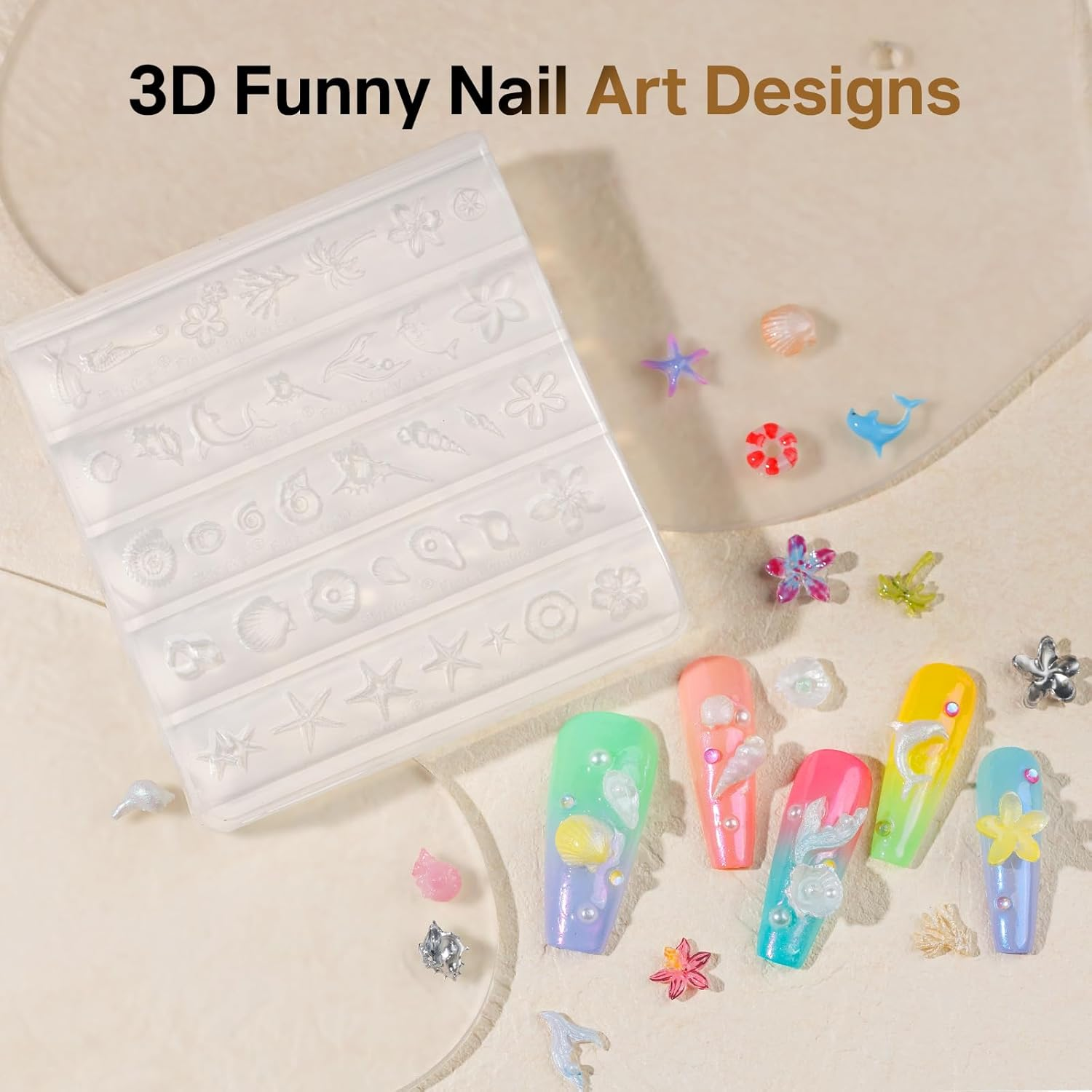 MIZHSE 3D Nail Molds for Nail Art, 1PC Silicone 3D Charm Beach Ocean Nail Molds for 3D Sculpting Gel Nail image number 2
