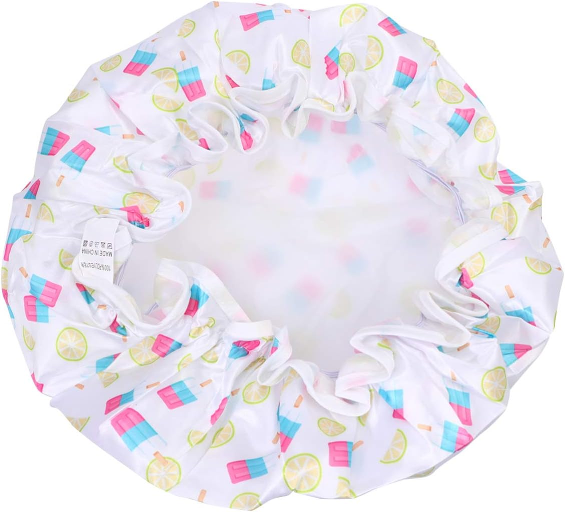 2Pcs Protective Cap Bathroom Accessories Hair Hair Cap Bathing Hat Shower Cap Double Layer Shower Cap Miss Waterproof Cap Waterproof Caps Printing Baking Oil image number 3