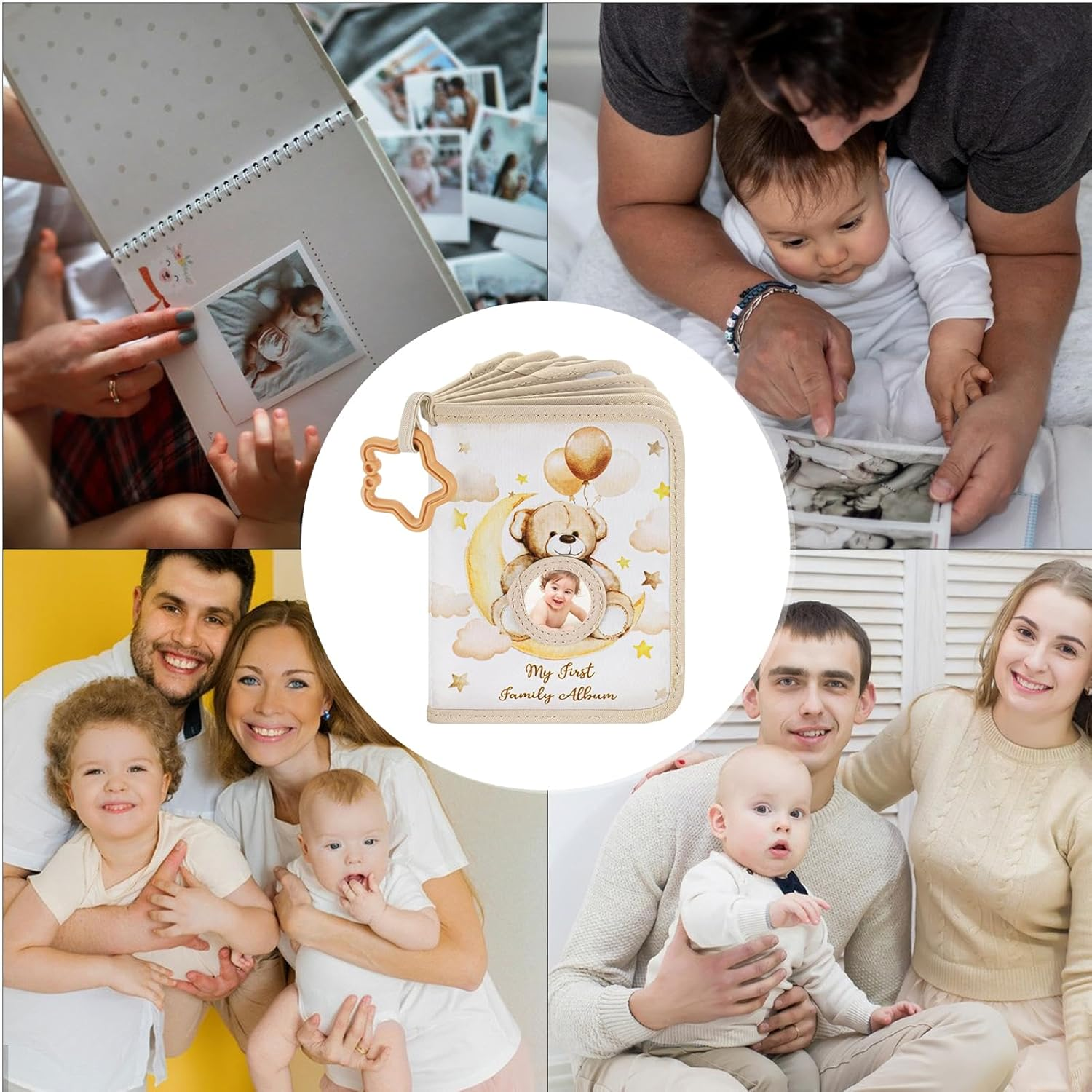 Toddler Family Photo Album | Soft Family Photo Album for Toddler - Holds 17 Pictures Memory Book Keepsake Bear-Themed for Children Father Grandparents Girls Siblings